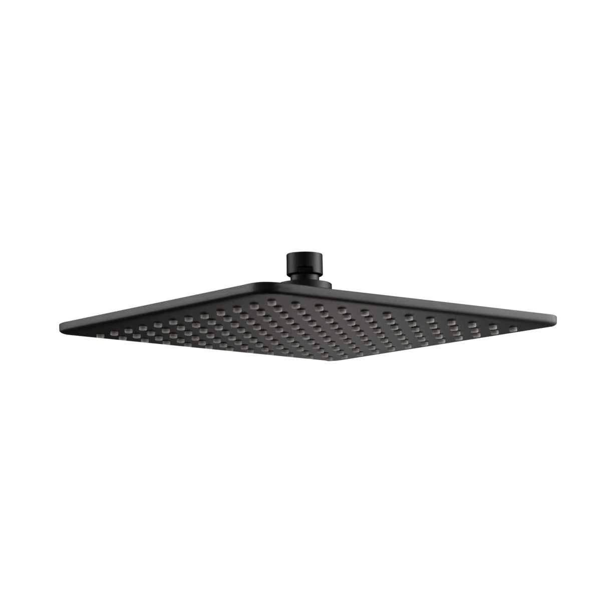 Black square rainfall showerhead for modern bathroom aesthetic, featuring a sleek matte finish and multiple water nozzles for a luxurious shower experience. Perfect for contemporary Bubly bathrooms.
