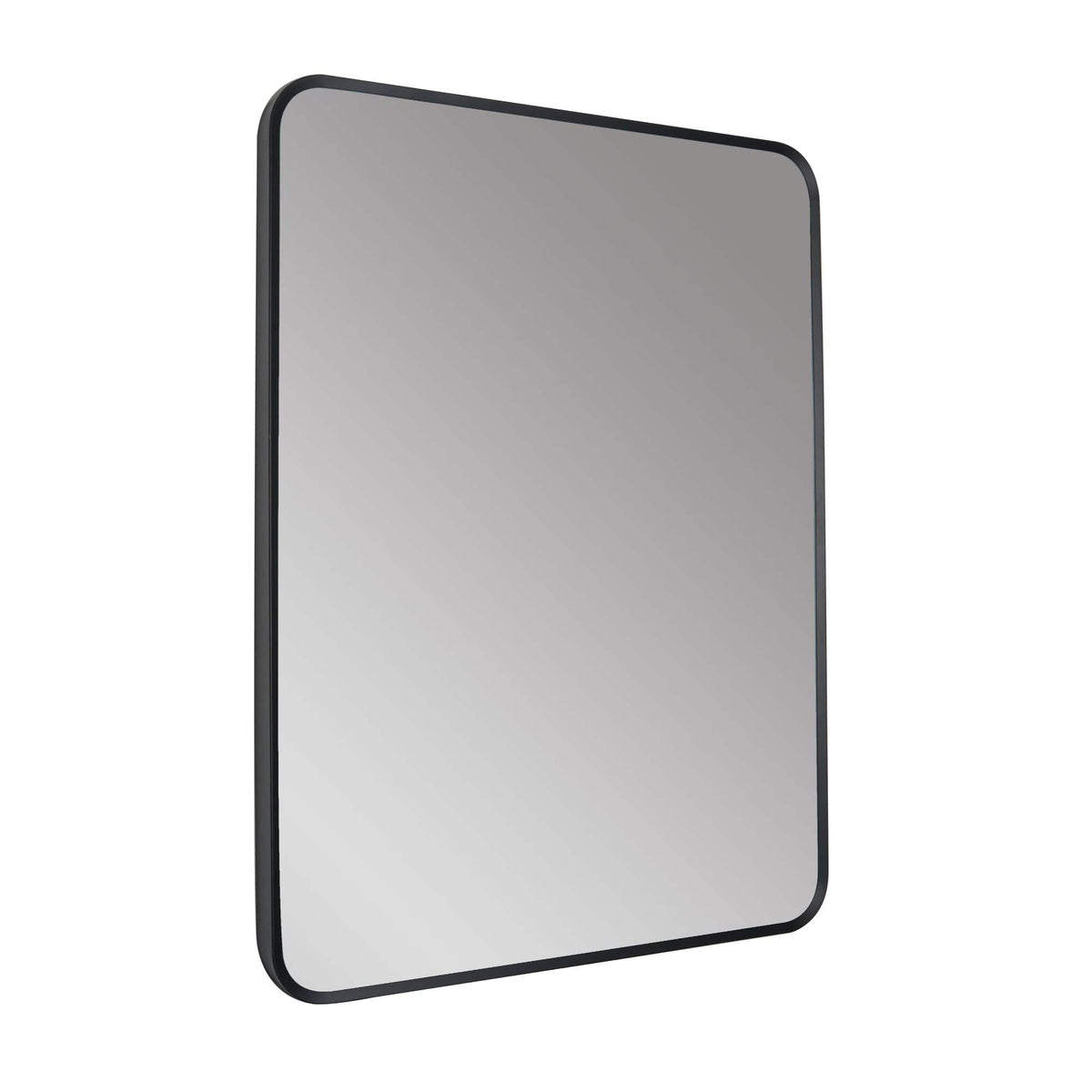 Sleek modern wall-mounted bathroom mirror with black frame, perfect for contemporary bathroom designs and adding a touch of elegance to any space.