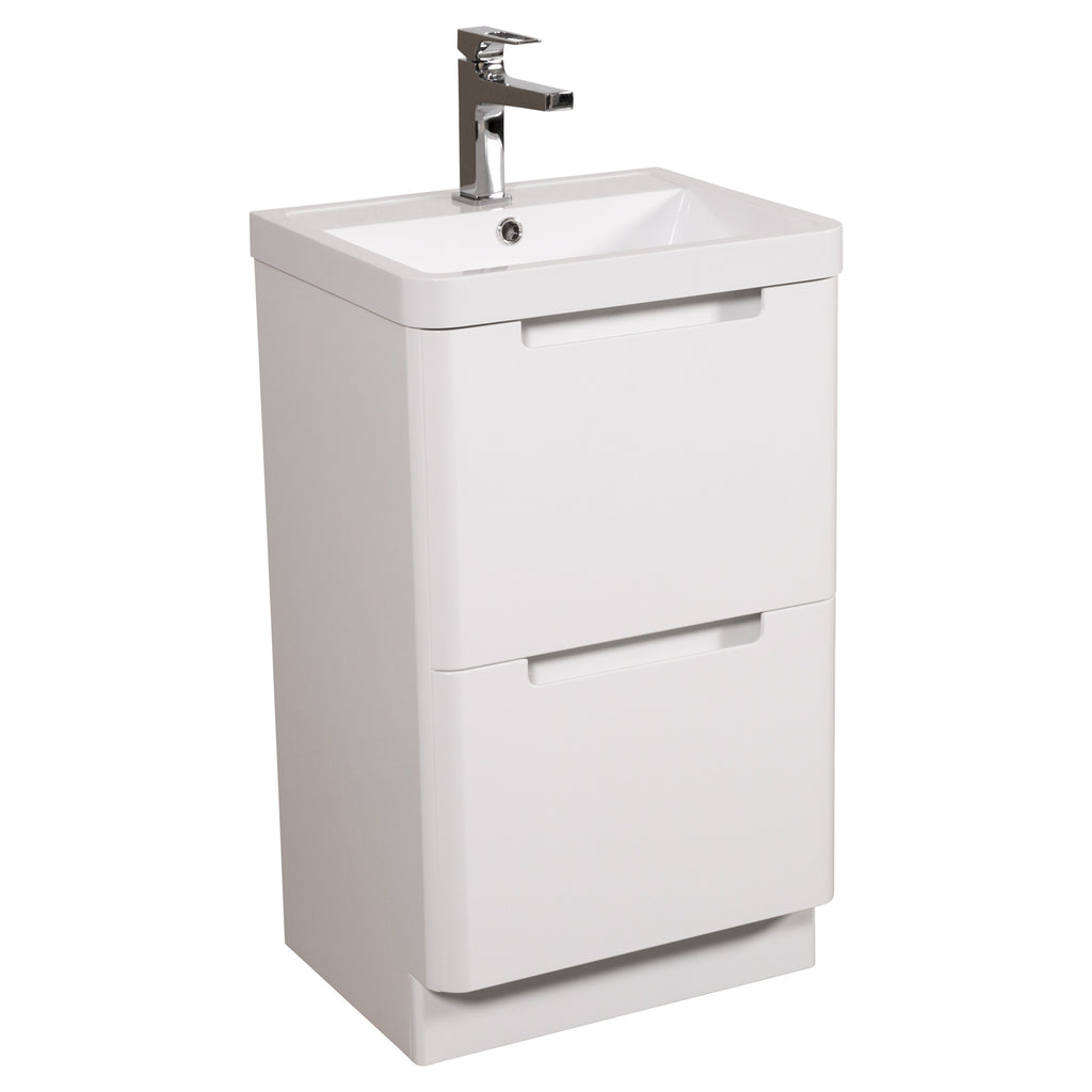 Tailored Monza 2 Drawer Floorstanding Vanity Unit With Polymarble Basin - 1 TH, Gloss White / 500mm - view 2