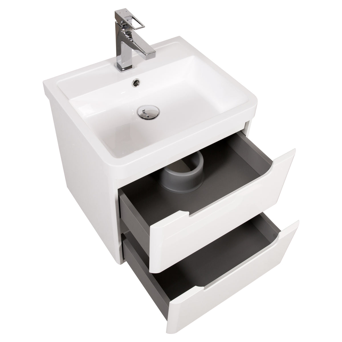 Tailored Monza 2 Drawer Floorstanding Vanity Unit With Polymarble Basin - 1 TH, Gloss White / 500mm - view 6