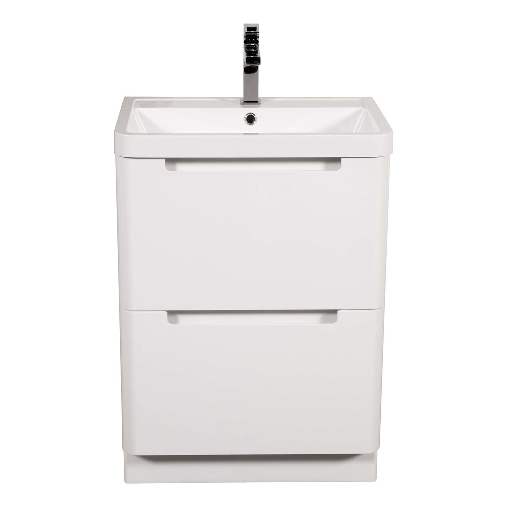 Modern white bathroom vanity cabinet with integrated sink and chrome faucet, ideal for contemporary bathroom spaces — stylish, functional, and perfect for modern bathroom renovation.