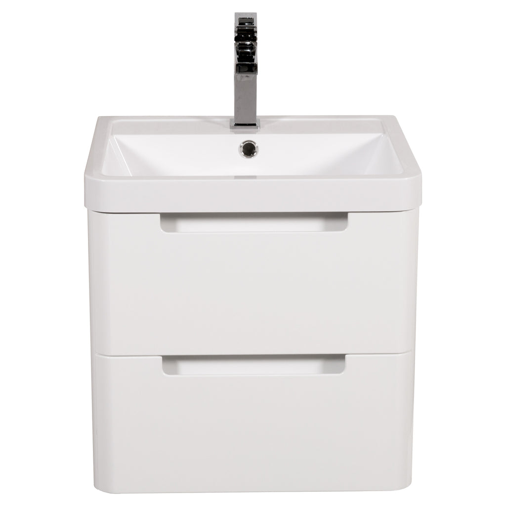 Tailored Monza 2 Drawer Wall Hung Vanity Unit With Polymarble Basin - 1 TH, Gloss White / 500mm - view 2