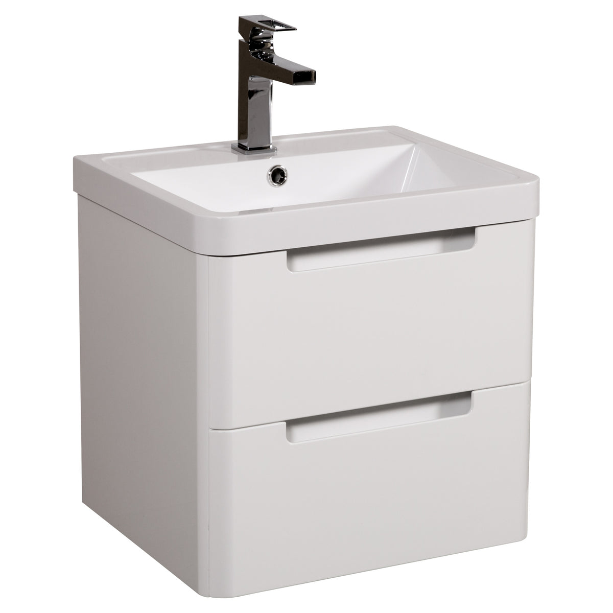 Tailored Monza 2 Drawer Wall Hung Vanity Unit With Polymarble Basin - 1 TH, Gloss White / 500mm - view 6