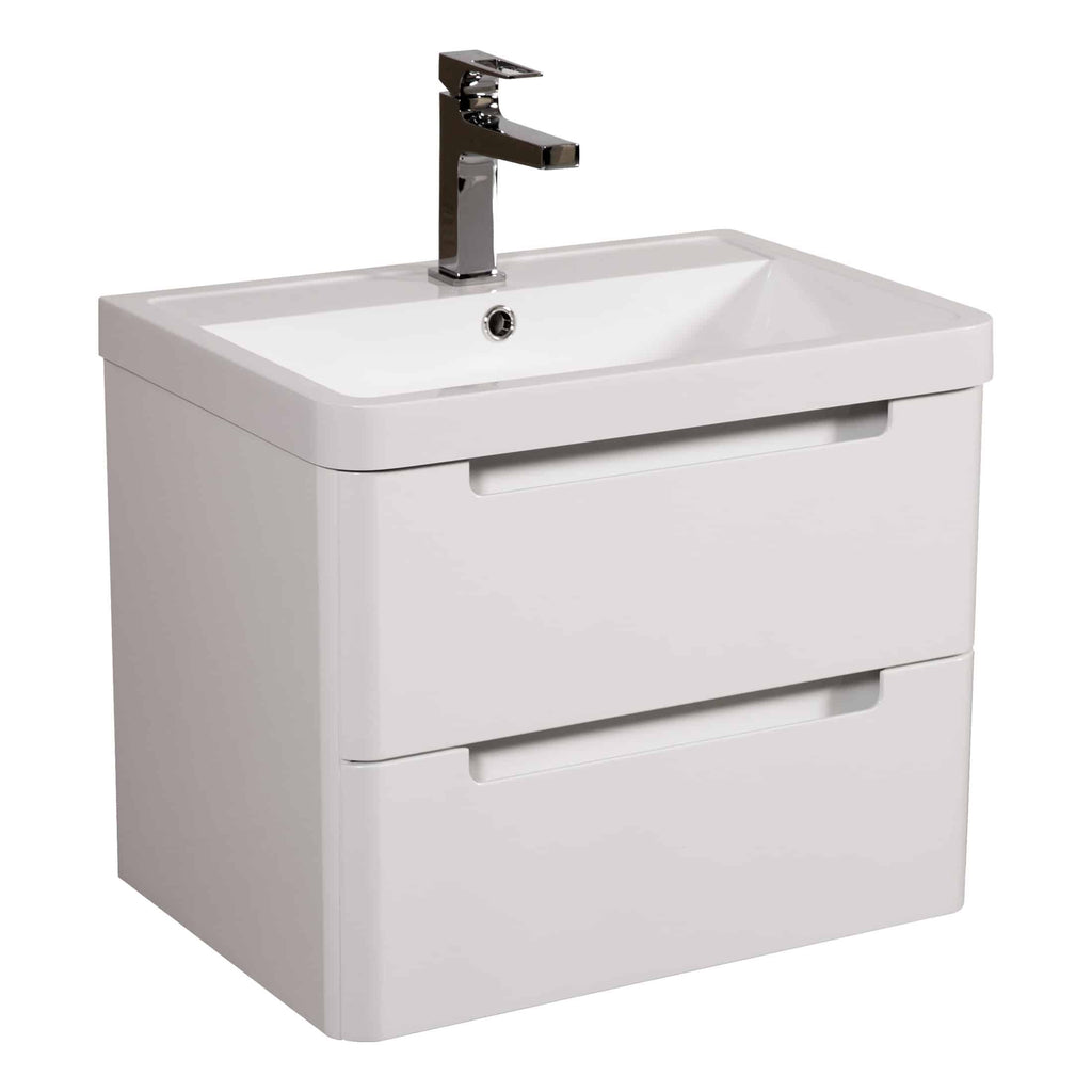 Sleek white bathroom vanity with integrated sink and modern chrome tap, perfect for contemporary bathrooms, offering stylish storage solutions in bathroom design.