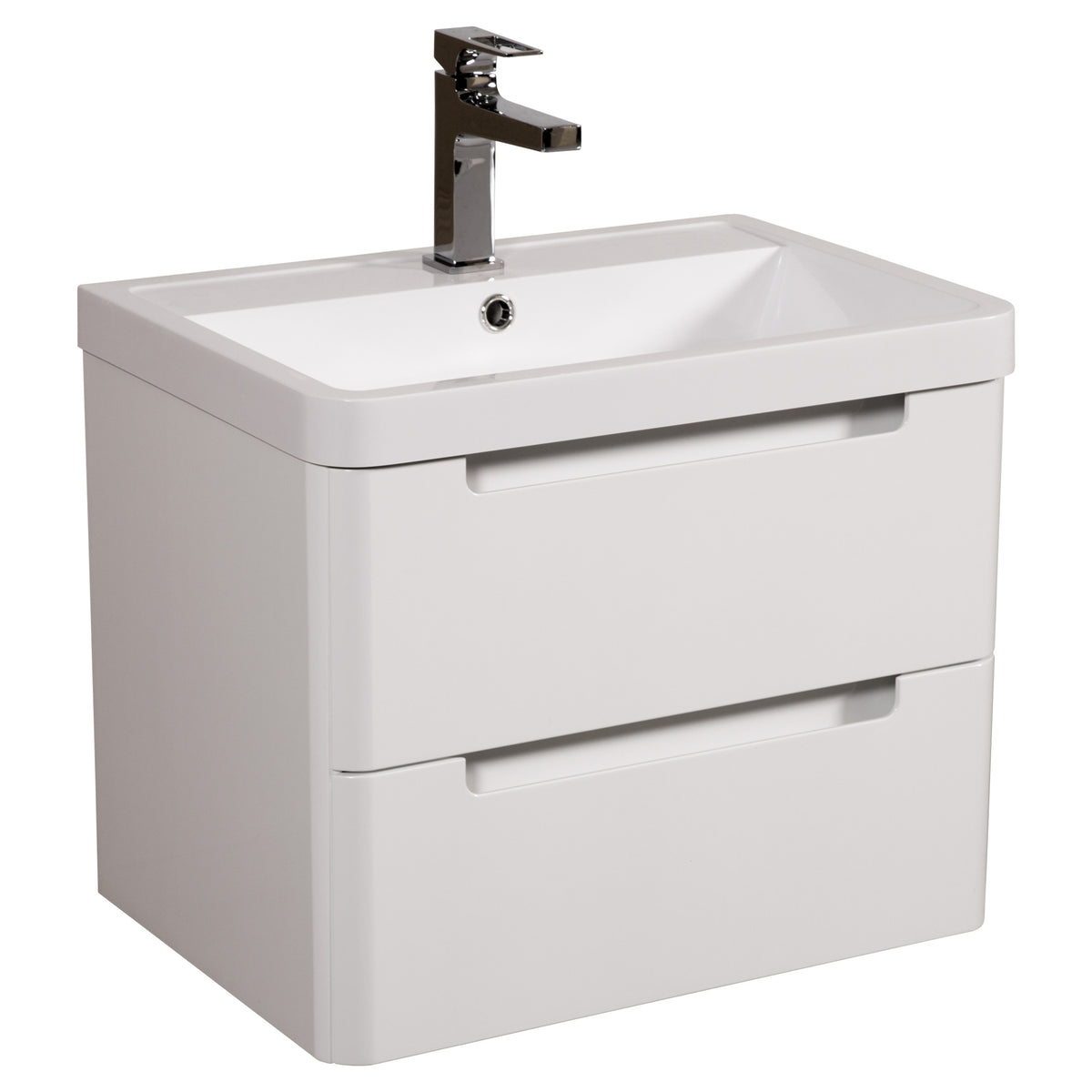 Tailored Monza 2 Drawer Wall Hung Vanity Unit With Polymarble Basin - 1 TH, Gloss White / 600mm - view 8
