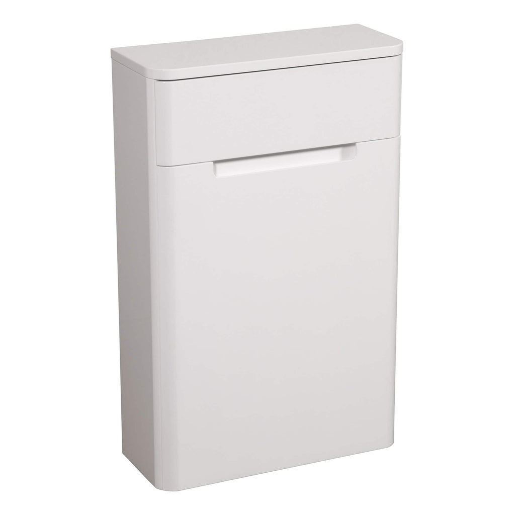 Sleek white bathroom storage cabinet from Bubly Bathrooms, offering practical organisation for small and large bathrooms, designed with modern aesthetics.