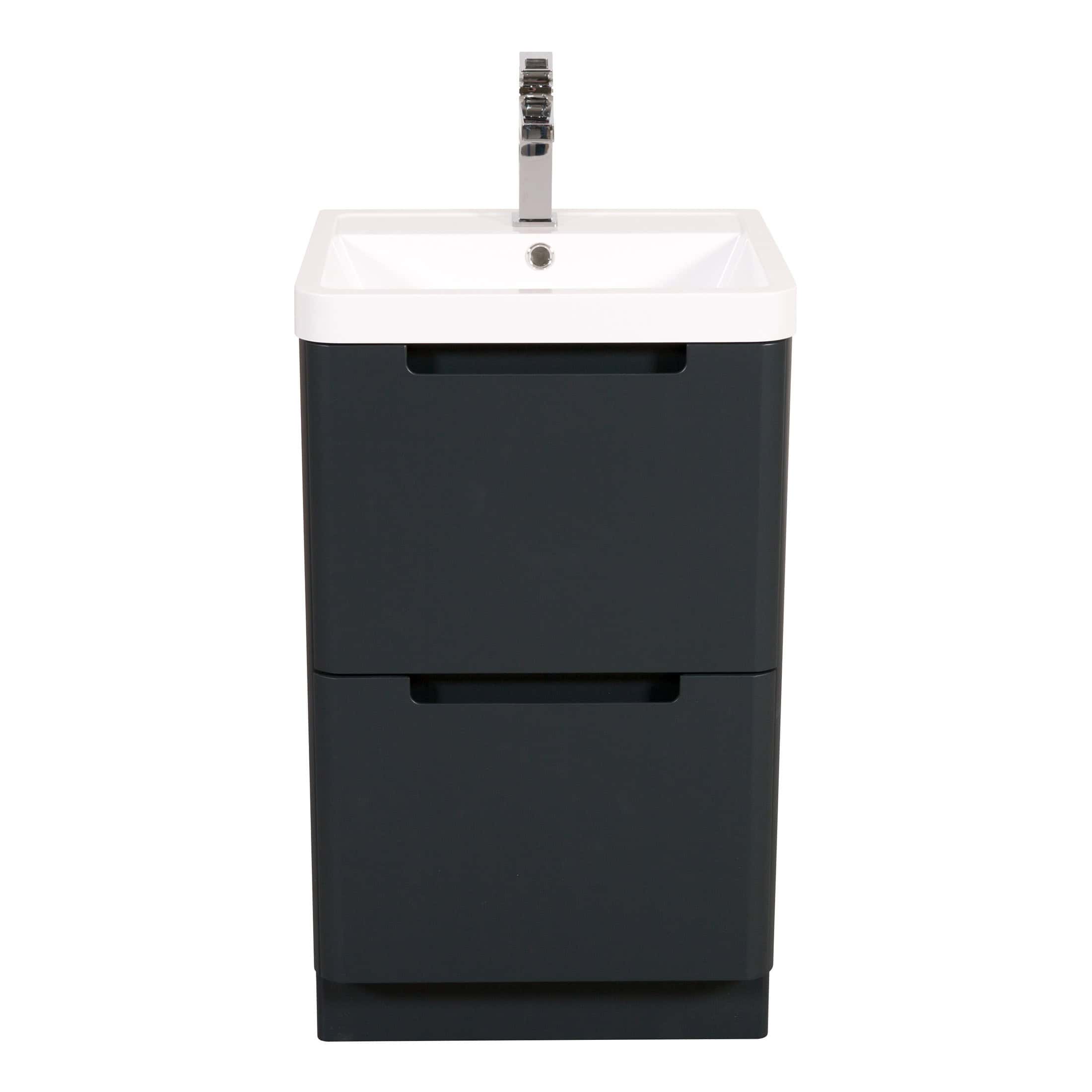 Modern bathroom vanity with integrated sink and storage drawers, perfect for contemporary bathroom designs offering functionality and style.