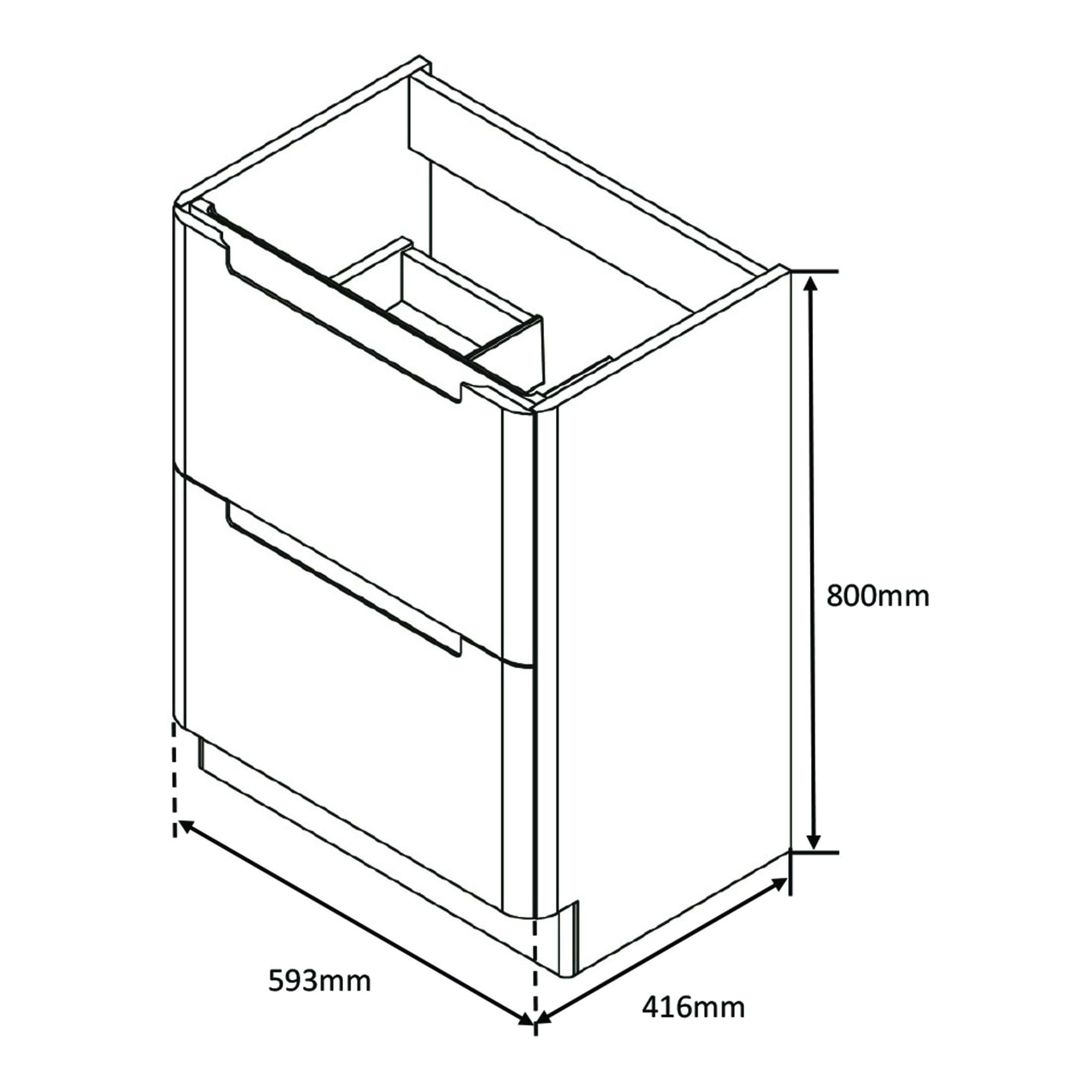 High-quality bathroom vanity unit with storage drawers, modern design, ideal for contemporary bathrooms, dimensions 800mm height, 593mm width, 416mm depth, perfect for bathroom renovations.