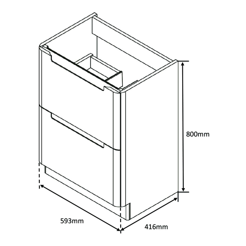 High-quality bathroom vanity unit with storage drawers, modern design, ideal for contemporary bathrooms, dimensions 800mm height, 593mm width, 416mm depth, perfect for bathroom renovations.