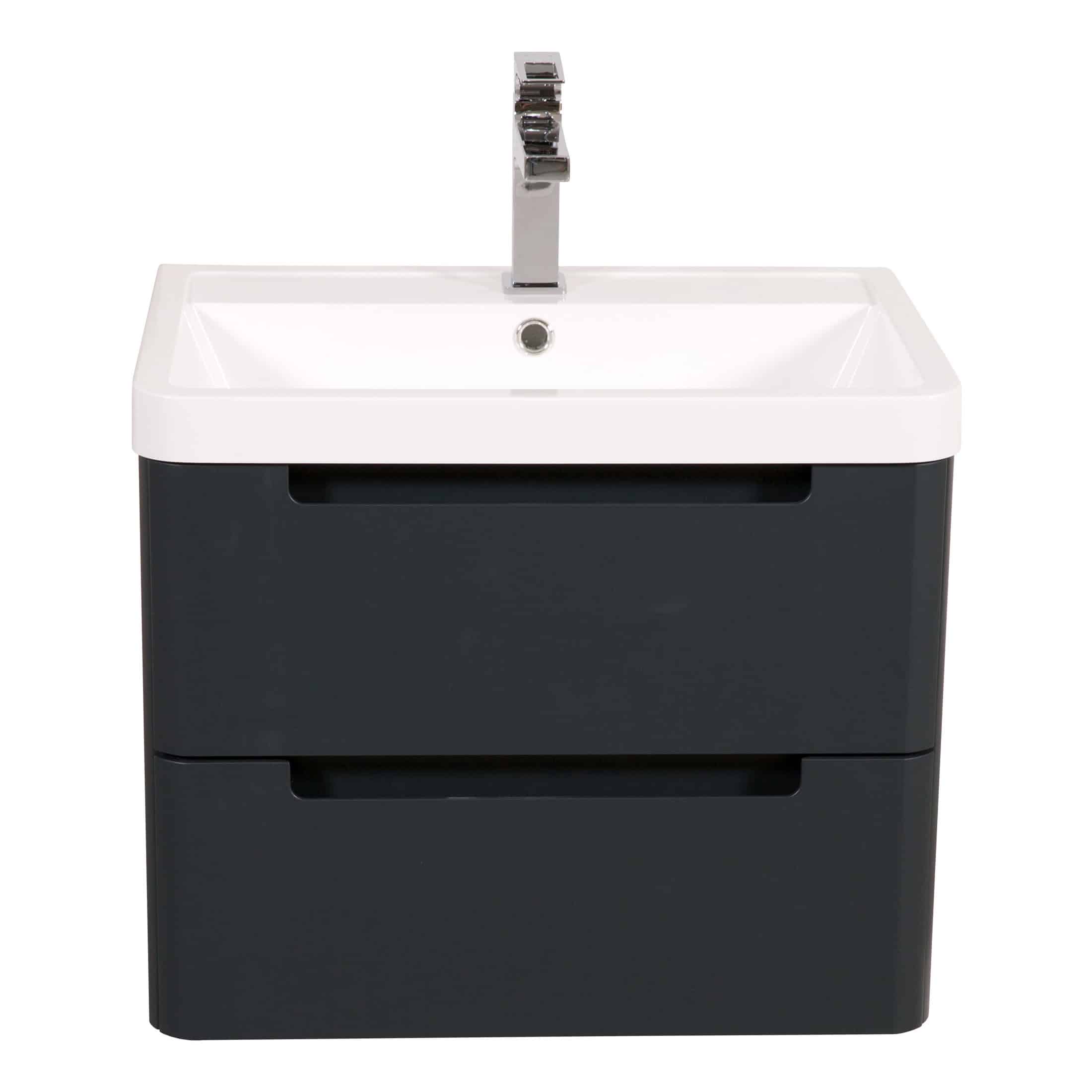 Modern bathroom vanity with integrated sink and sleek storage drawers, perfect for contemporary bathroom design. Features a chrome faucet and clean white basin.