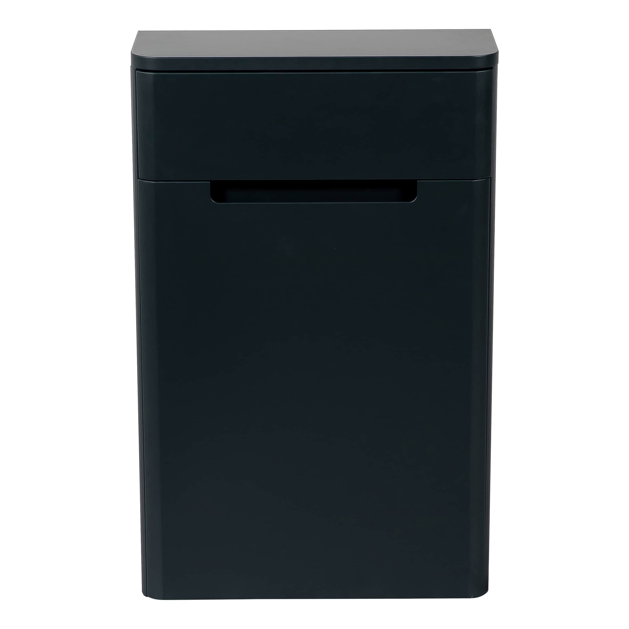 Black waste bin with a sleek, modern design for bathroom or office use.