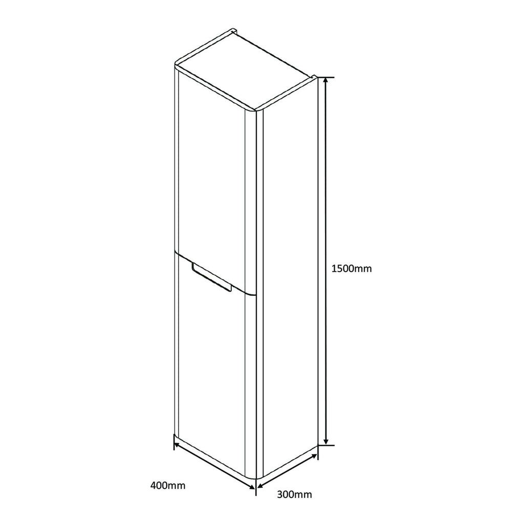 High-quality bathroom storage unit with sleek design, perfect for modern bathrooms, dimensions 1500mm tall, 400mm wide, and 300mm deep, ideal for organising bathroom essentials.
