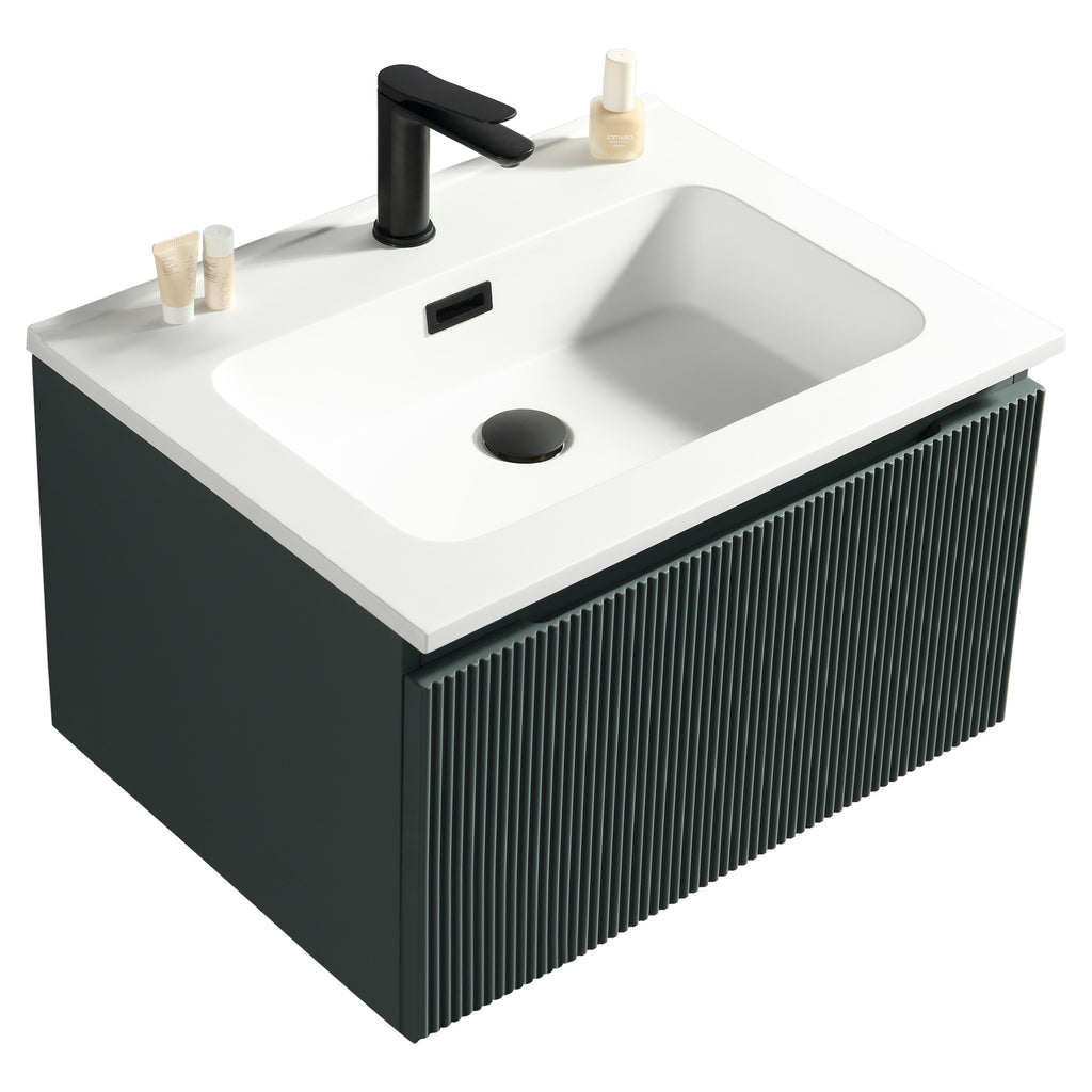 Tailored Flauto 1 Drawer Wall Hung Vanity With Matt White Polymarble Basin - 1 TH, Midnight Shadow / 610mm - view 5