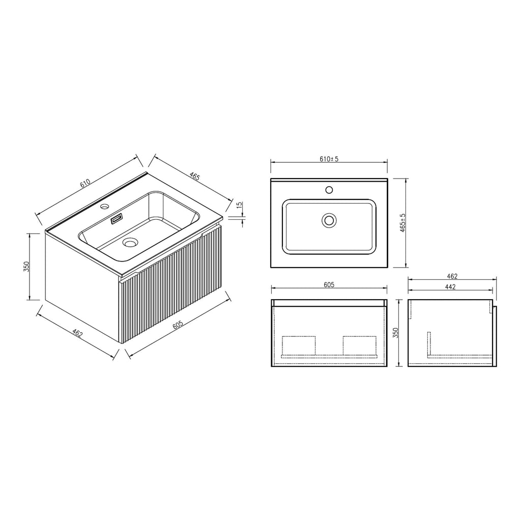 Sleek modern bathroom sink design with detailed technical drawings, dimensions, and specifications for custom bathroom installations and renovations.