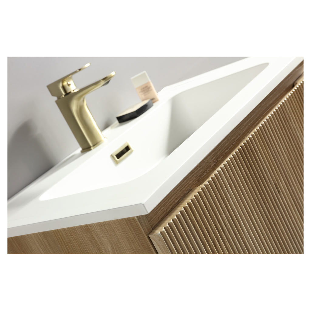 Tailored Flauto 1 Drawer Wall Hung Vanity With Matt White Polymarble Basin - 1 TH, Country Oak / 810mm - view 7