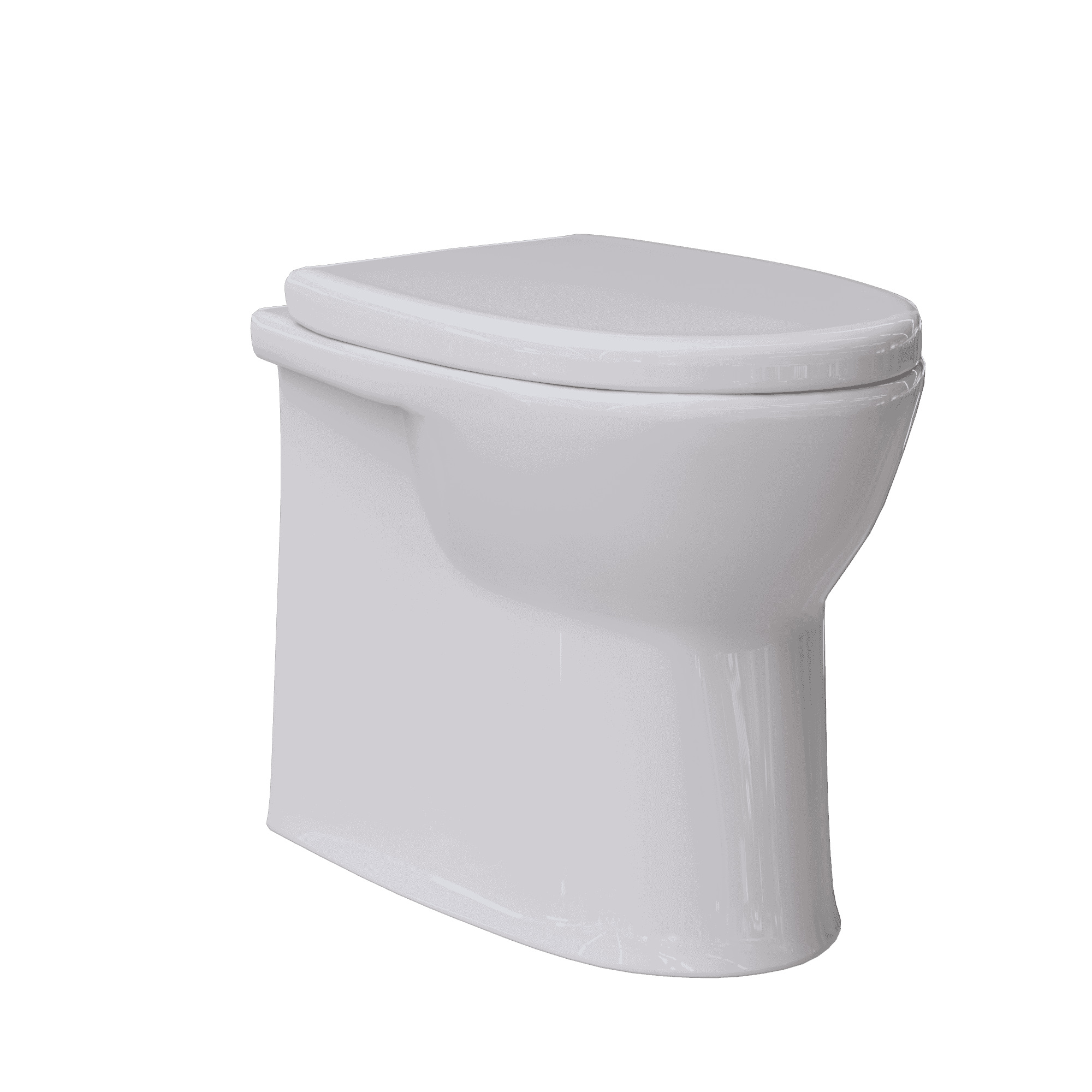 Sleek white modern toilet with a soft-close lid, ideal for contemporary bathroom designs and optimised for comfort and hygiene.
