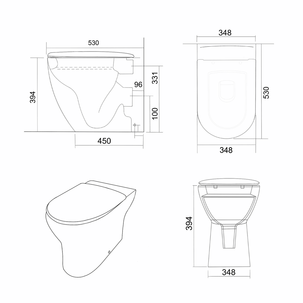 High-quality technical blueprint of a modern bathroom toilet design from Bubly Bathrooms, showcasing detailed measurements and CAD drawings for installation and space planning.