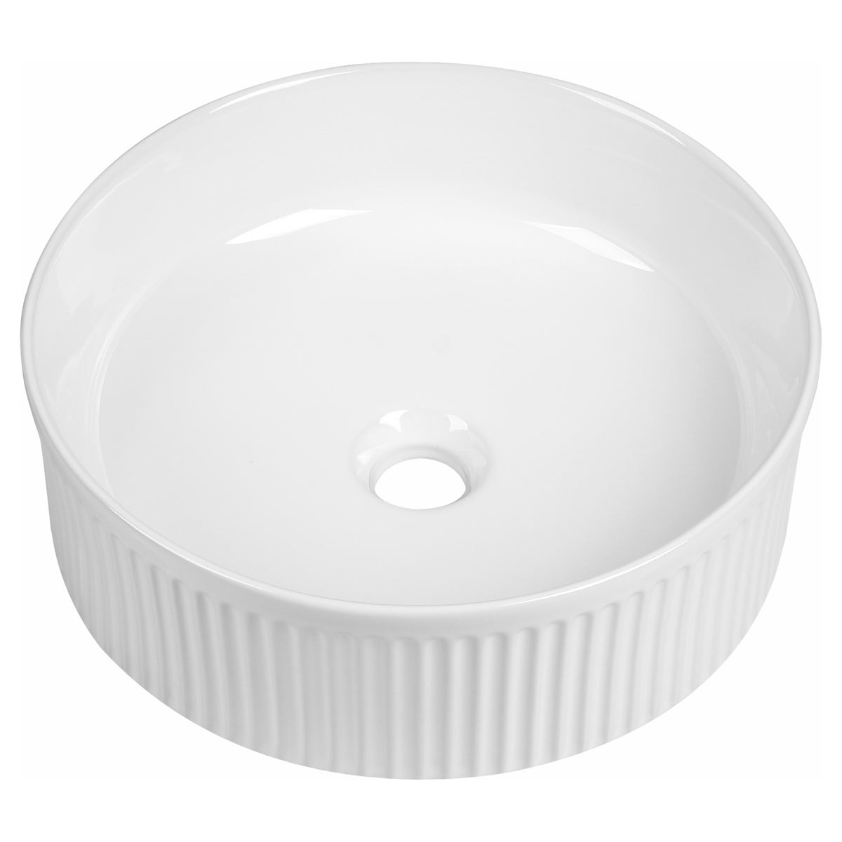 Tailored Flauto Fluted Round Countertop Basin - 375mm Wide - White - view 1