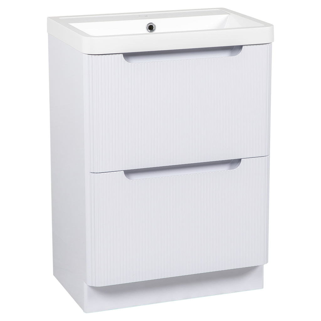 Tailored Monza 2 Drawer Fluted Floorstanding Vanity Unit With Polymarble Basin - 600mm Wide - 1 TH, Gloss White - view 2