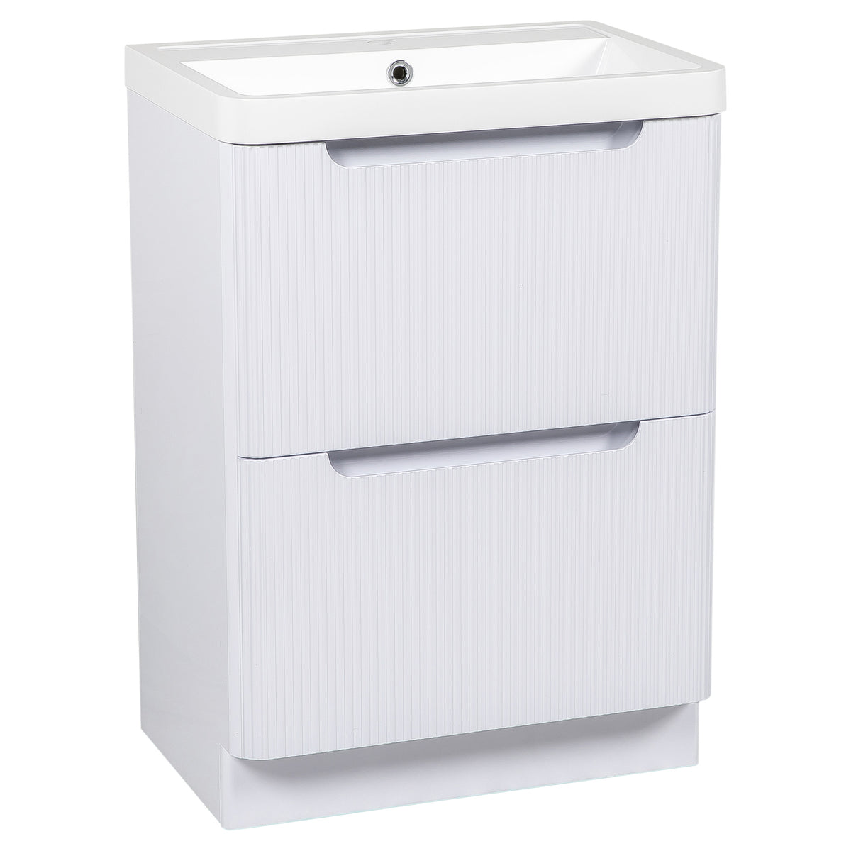 Tailored Monza 2 Drawer Fluted Floorstanding Vanity Unit With Polymarble Basin - 600mm Wide - 1 TH, Gloss White - view 2
