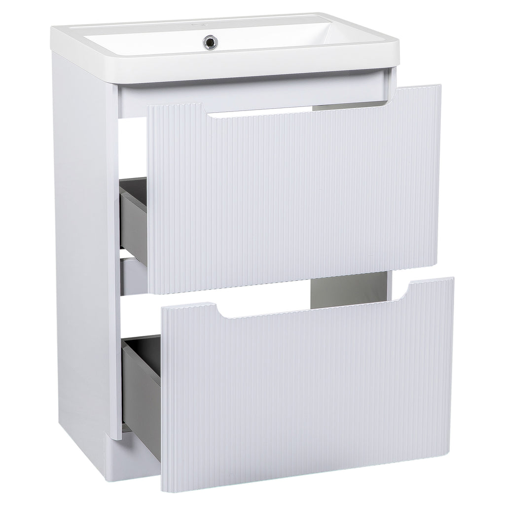 Tailored Monza 2 Drawer Fluted Floorstanding Vanity Unit With Polymarble Basin - 600mm Wide - 1 TH, Gloss White - view 4