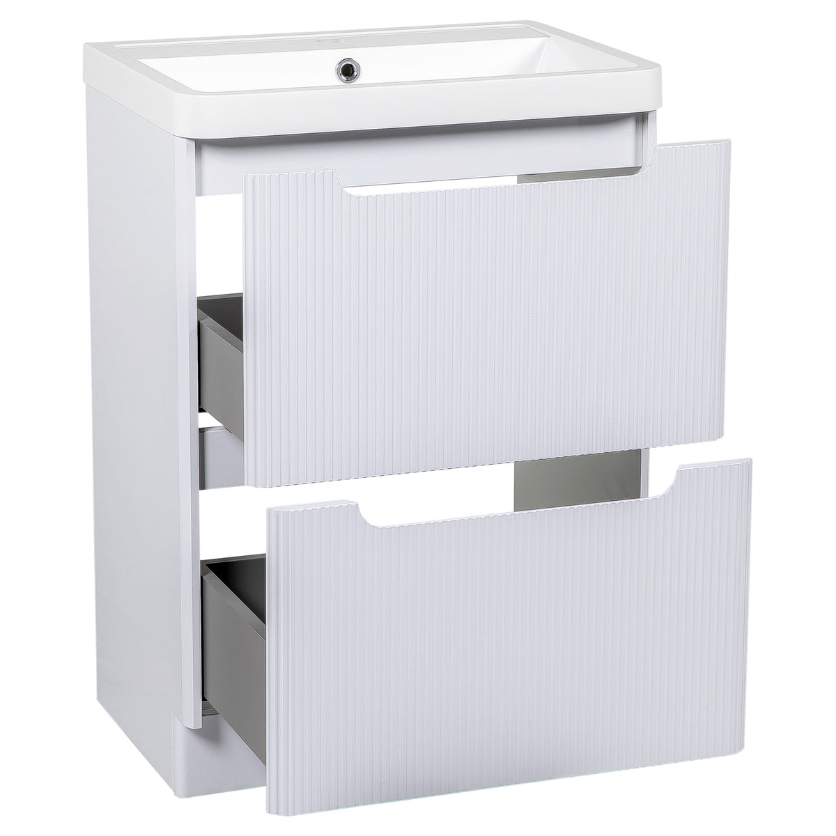 Tailored Monza 2 Drawer Fluted Floorstanding Vanity Unit With Polymarble Basin - 600mm Wide - 1 TH, Gloss White - view 4