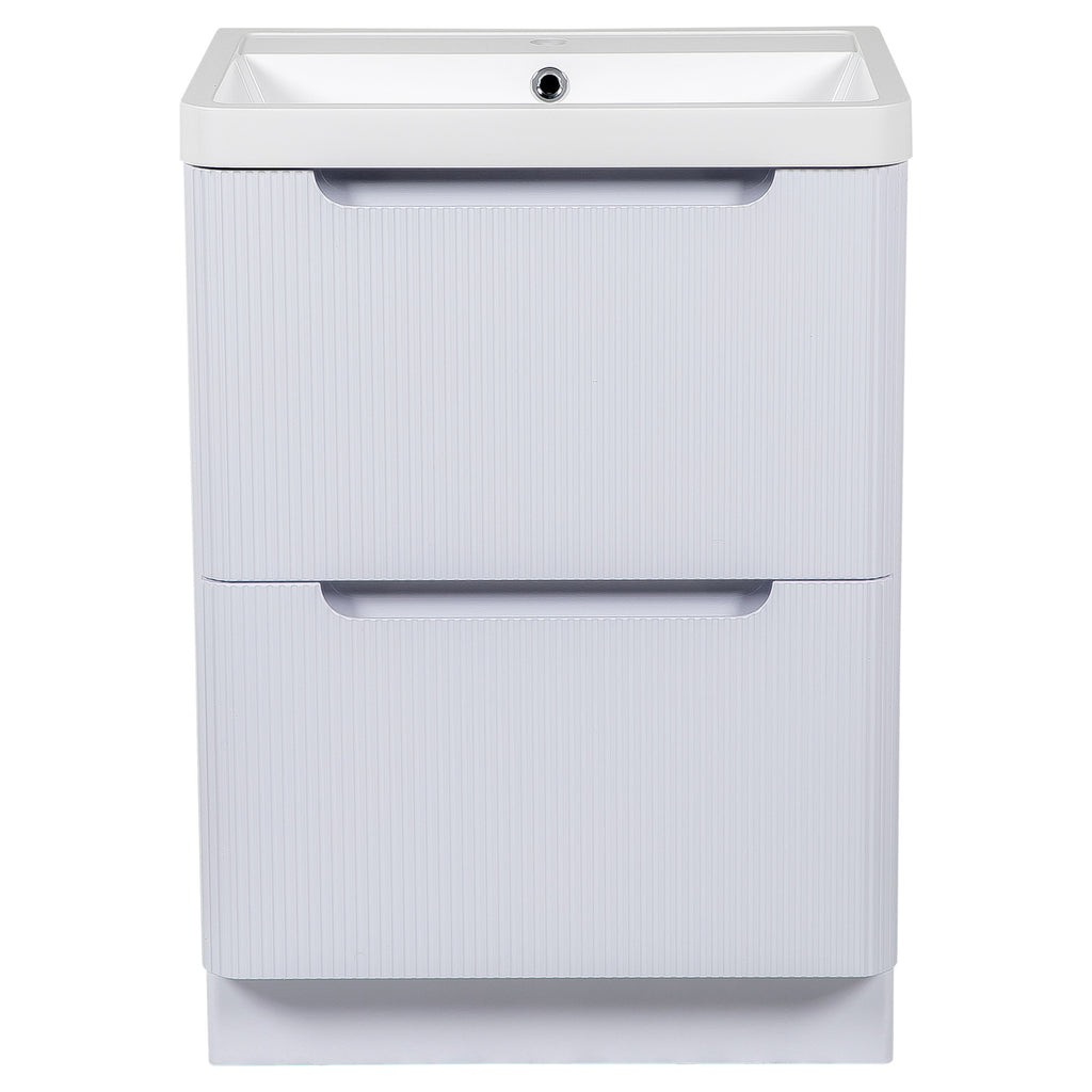 Tailored Monza 2 Drawer Fluted Floorstanding Vanity Unit With Polymarble Basin - 600mm Wide - 1 TH, Gloss White - view 6