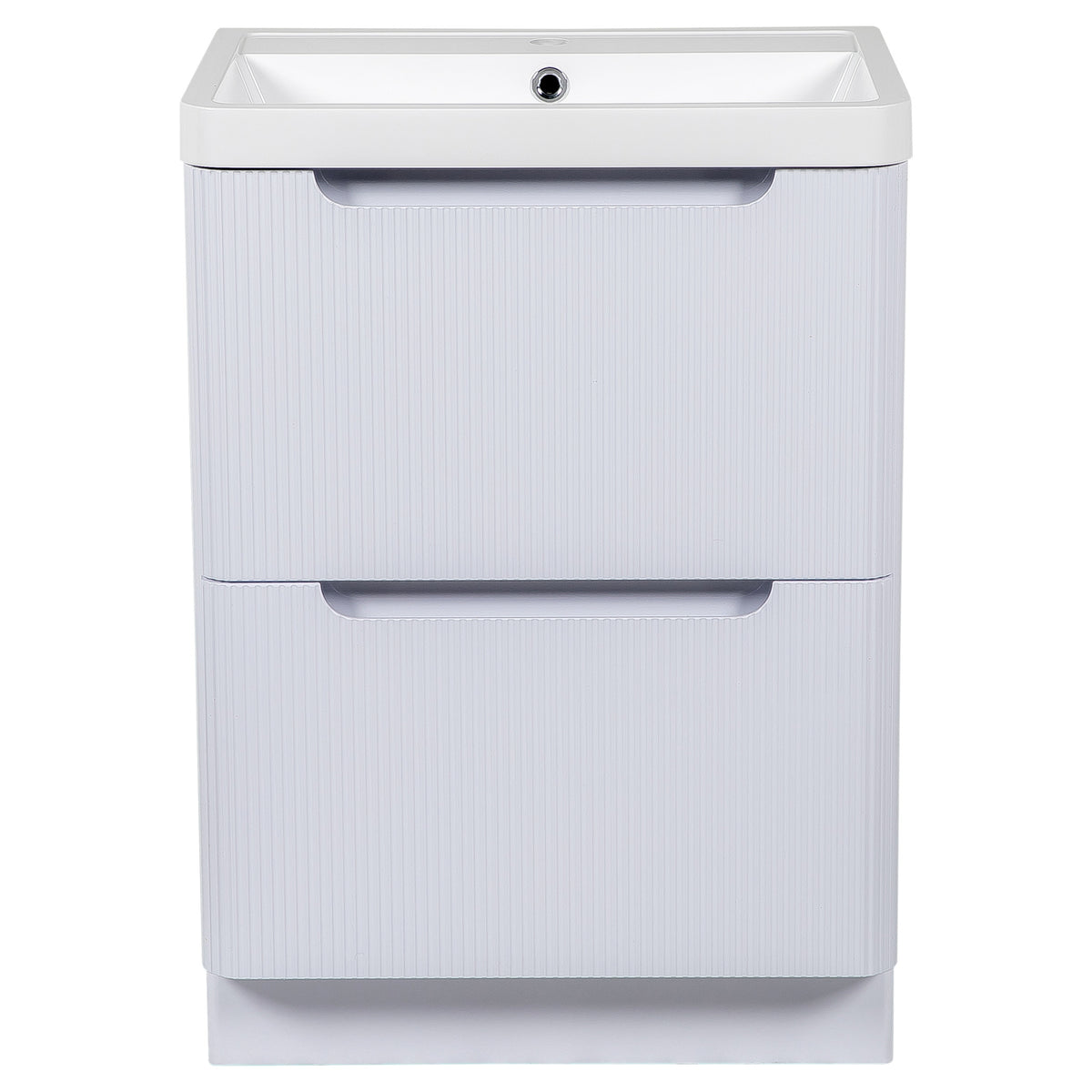 Tailored Monza 2 Drawer Fluted Floorstanding Vanity Unit With Polymarble Basin - 600mm Wide - 1 TH, Gloss White - view 6