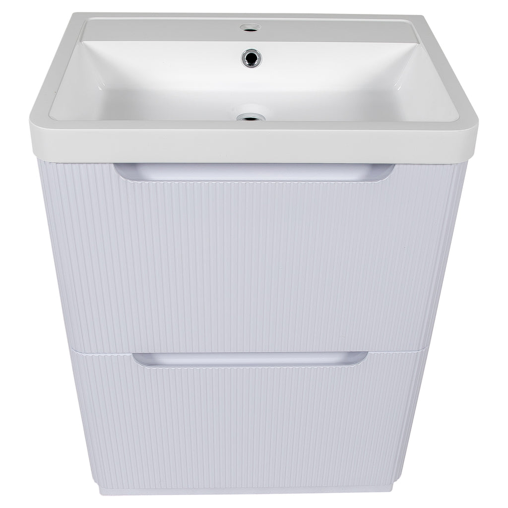 Tailored Monza 2 Drawer Fluted Floorstanding Vanity Unit With Polymarble Basin - 600mm Wide - 1 TH, Gloss White - view 8