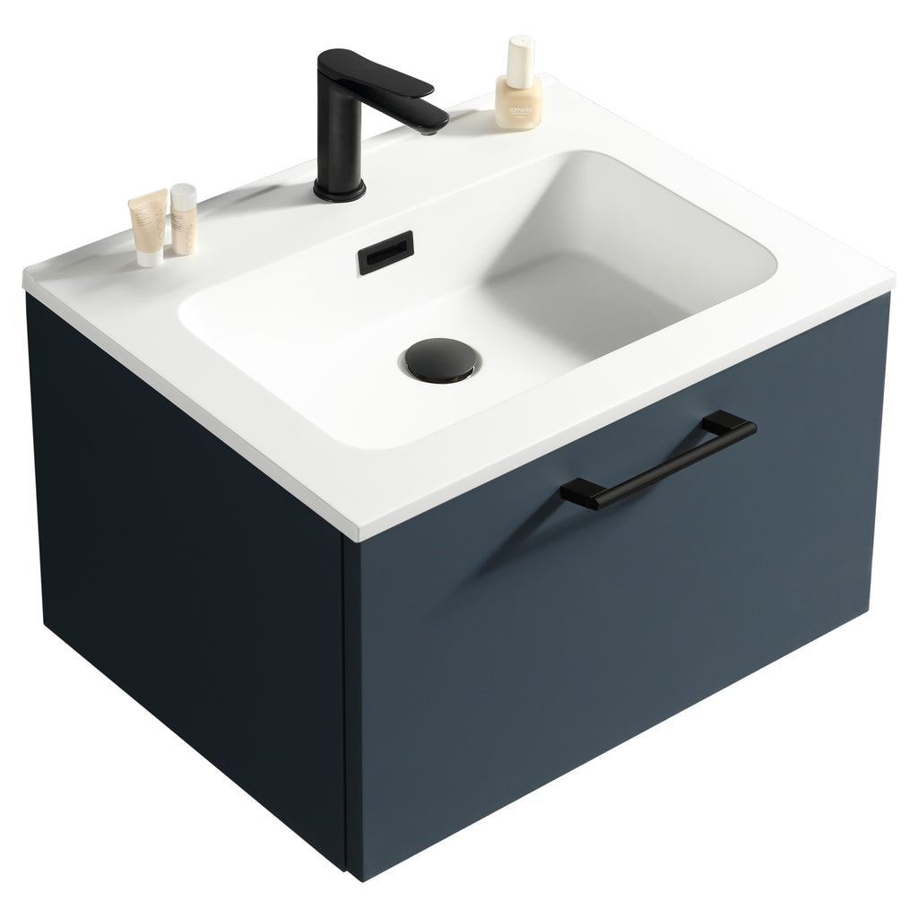 Tailored Piatta 1 Drawer Wall Hung Vanity With Matt White Basin - 610mm Wide - 1 TH, Midnight Shadow - view 1