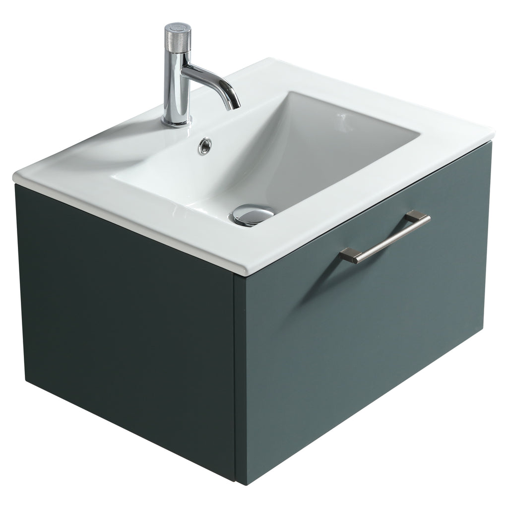 Tailored Piatta 1 Drawer Wall Hung Vanity With Matt White Basin - 610mm Wide - 1 TH, Smoked Sage - view 6