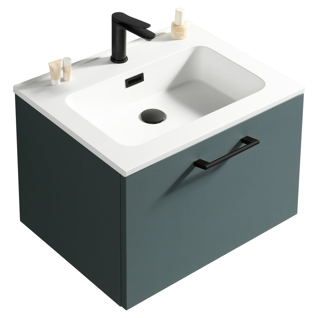 Tailored Piatta 1 Drawer Wall Hung Vanity With Matt White Basin - 610mm Wide - 1 TH, Smoked Sage - view 3