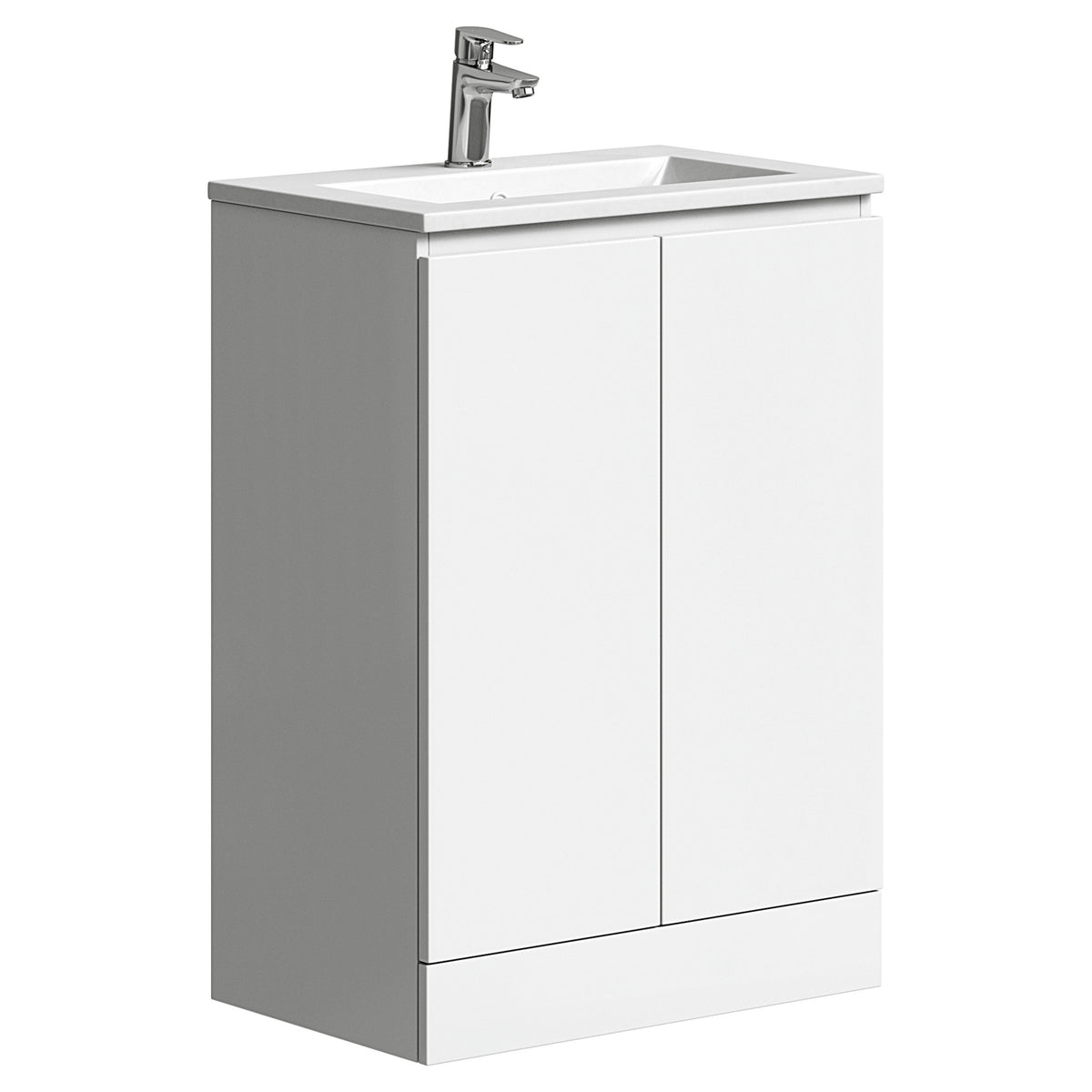Tailored Plumb Essentials 2 Door Floorstanding Vanity Unit With Ceramic Basin - 600mm Wide - Gloss White