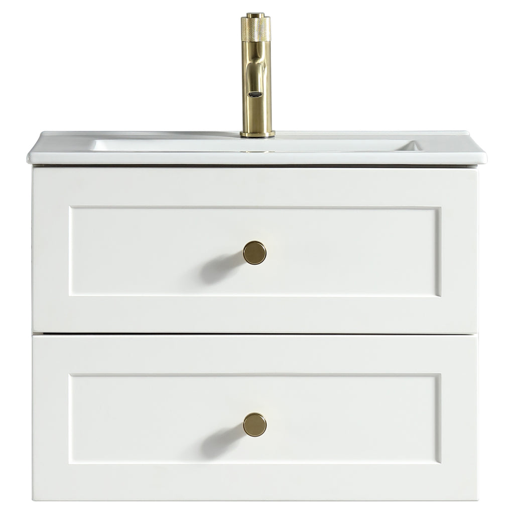 Tailored Bakewell 2 Drawer Wall Hung Vanity With Basin - 610mm Wide - 1 TH, Silk White - view 4