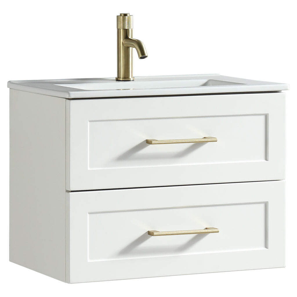 Tailored Bakewell 2 Drawer Wall Hung Vanity With Basin - 610mm Wide - 1 TH, Silk White - view 7
