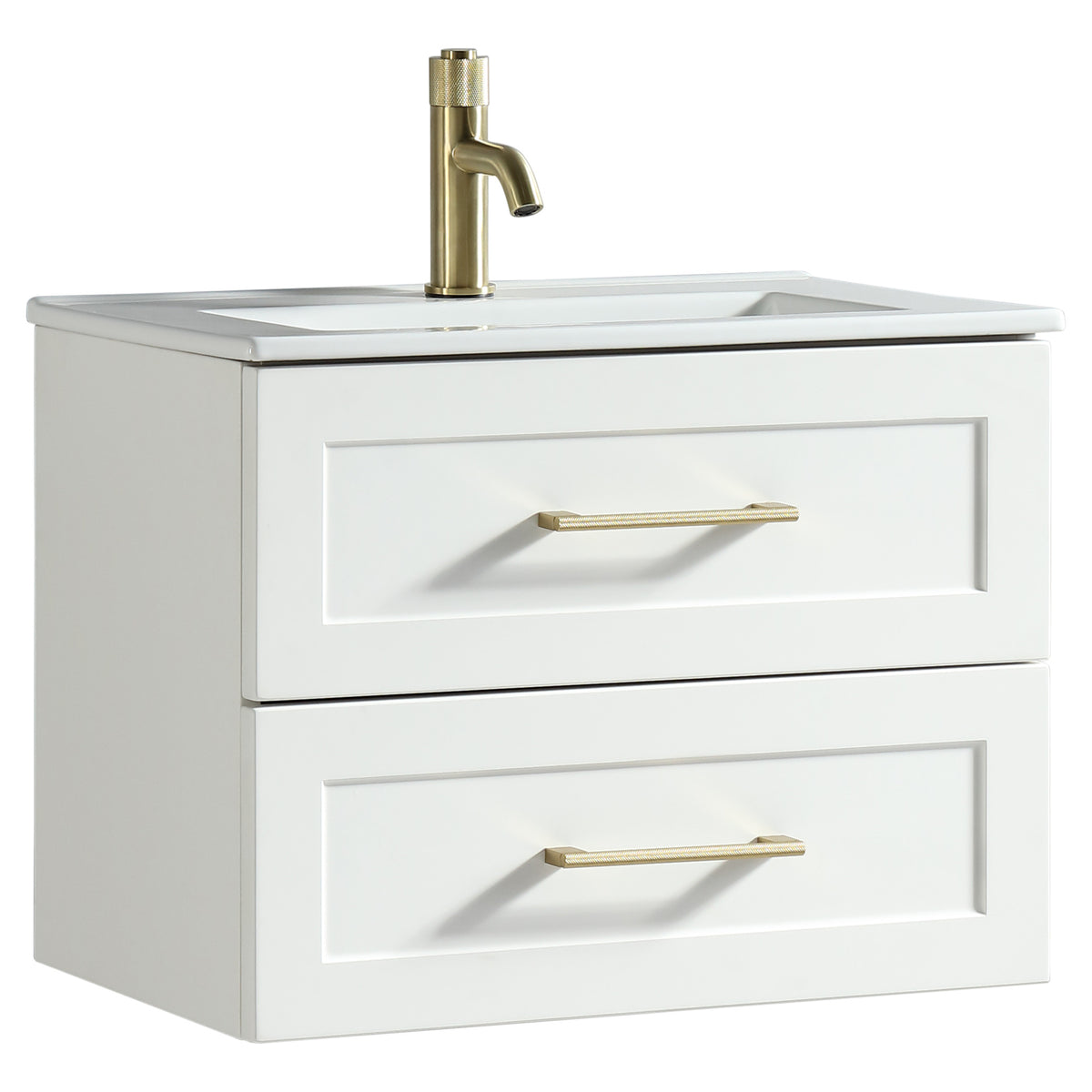 Tailored Bakewell 2 Drawer Wall Hung Vanity With Basin - 610mm Wide - 1 TH, Silk White - view 7
