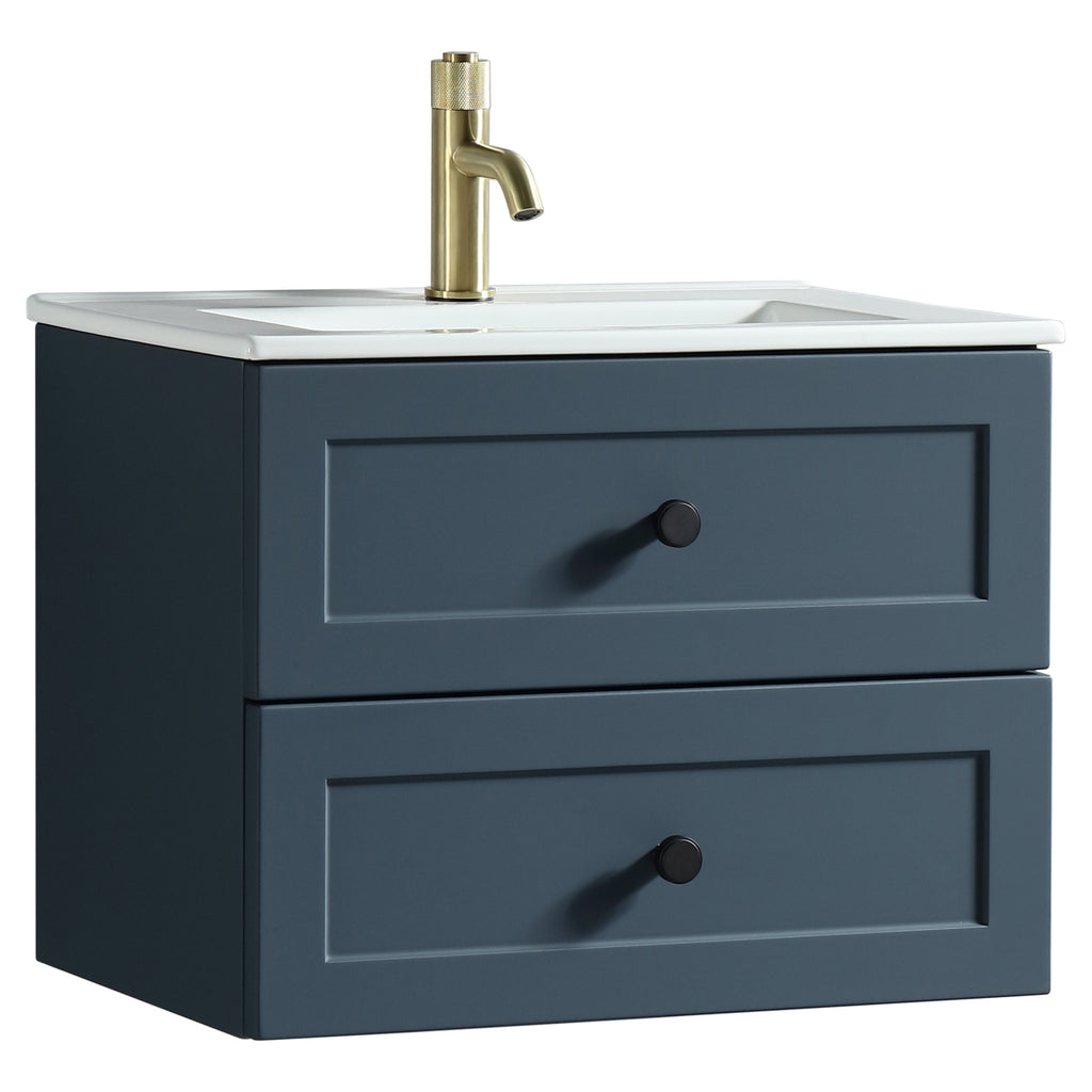 Tailored Bakewell 2 Drawer Wall Hung Vanity With Basin - 610mm Wide - 1 TH, Midnight Shadow - view 5