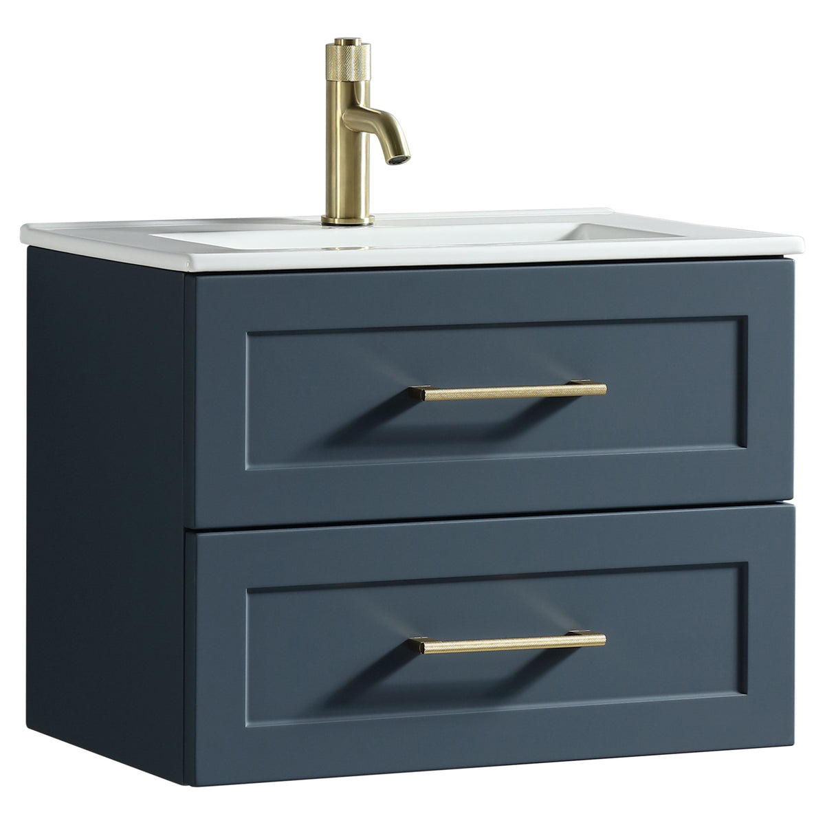 Tailored Bakewell 2 Drawer Wall Hung Vanity With Basin - 610mm Wide - 1 TH, Midnight Shadow - view 2