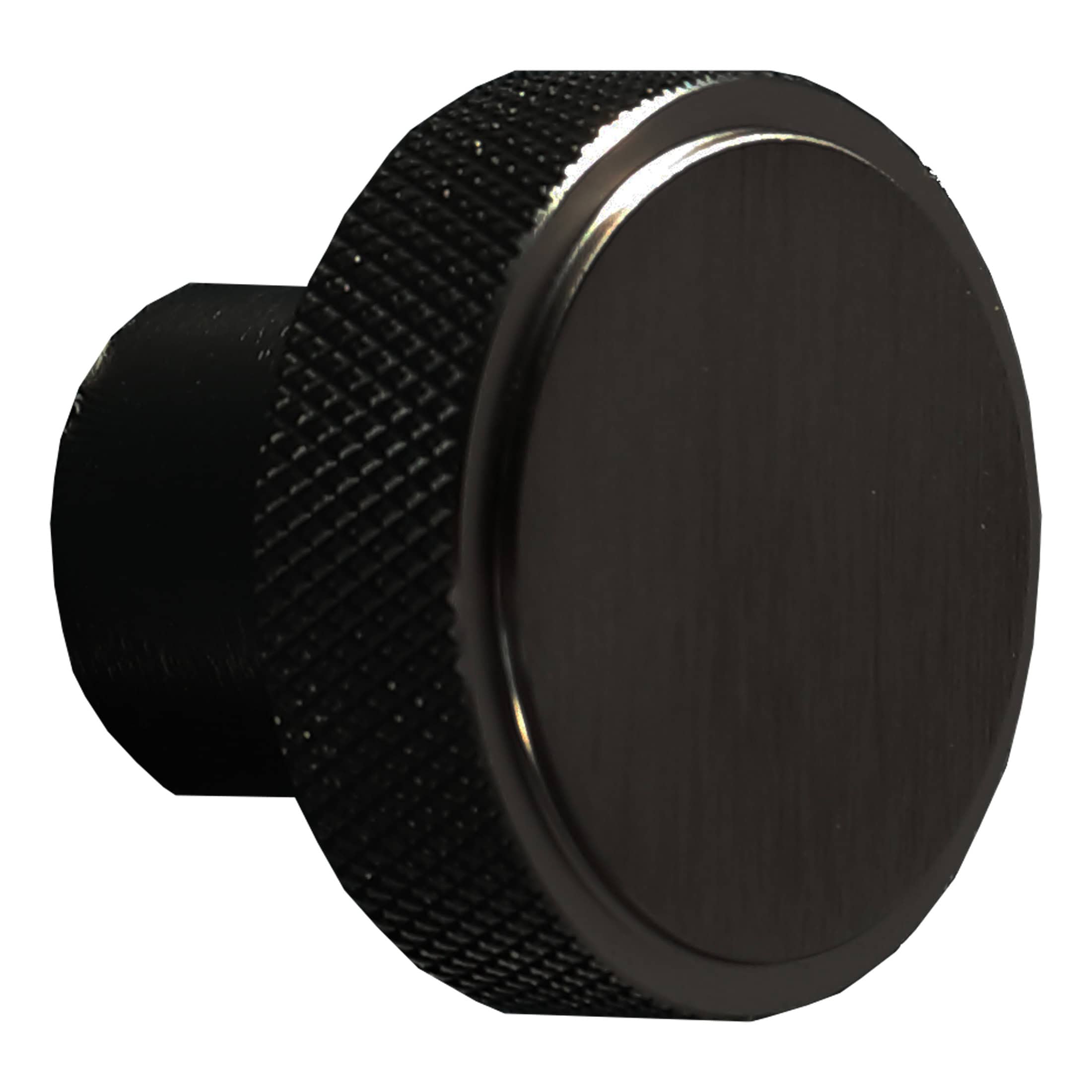 Black bathroom control knob for shower or bath fixtures. Durable, easy-to-use, and stylish design element for modern bathroom renovations or installations. Essential bathroom accessory.