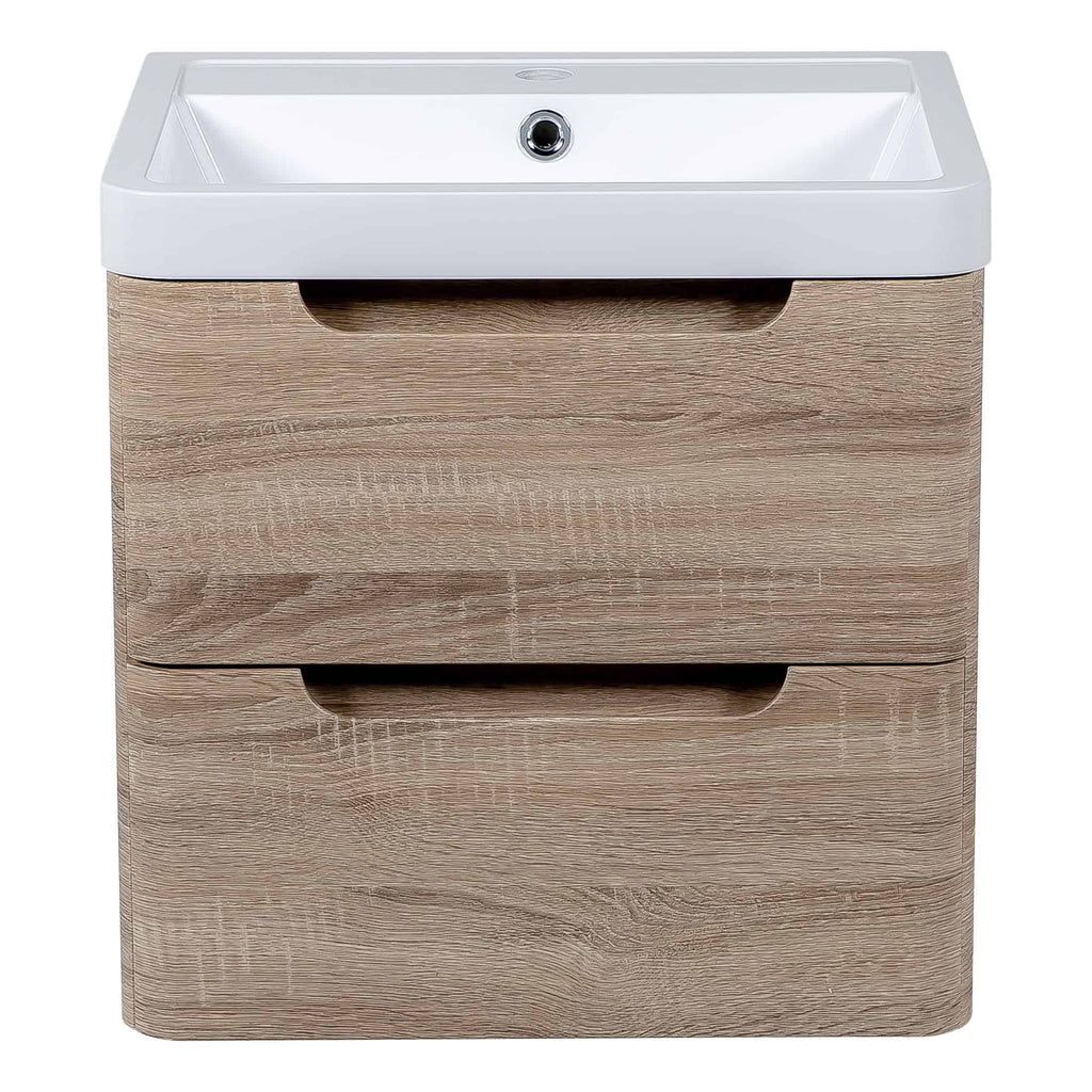 Sleek bathroom vanity unit with integrated sink and natural wood finish, perfect for modern bathroom storage solutions. Durable design with soft-close drawers for an elegant look.