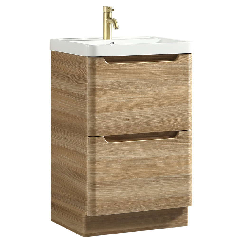 Tailored Monza 2 Drawer Floorstanding Vanity Unit With Polymarble Basin - 1 TH, Country Oak / 500mm - view 5
