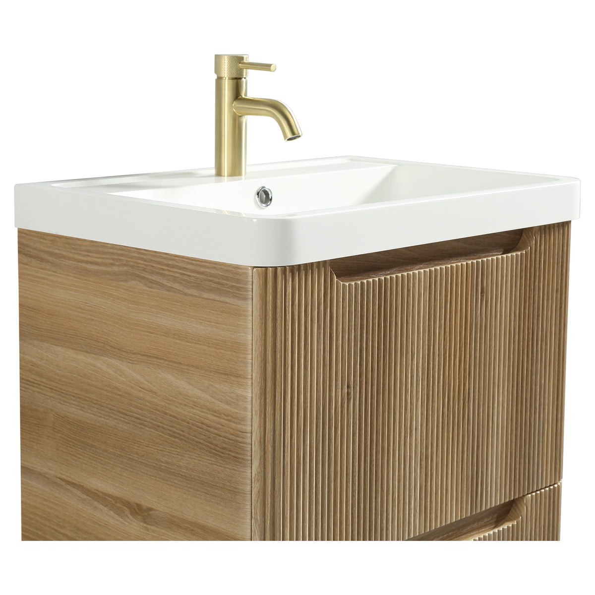 Tailored Monza 2 Drawer Fluted Floorstanding Vanity Unit With Polymarble Basin - 600mm Wide - 1 TH, Country Oak - view 1