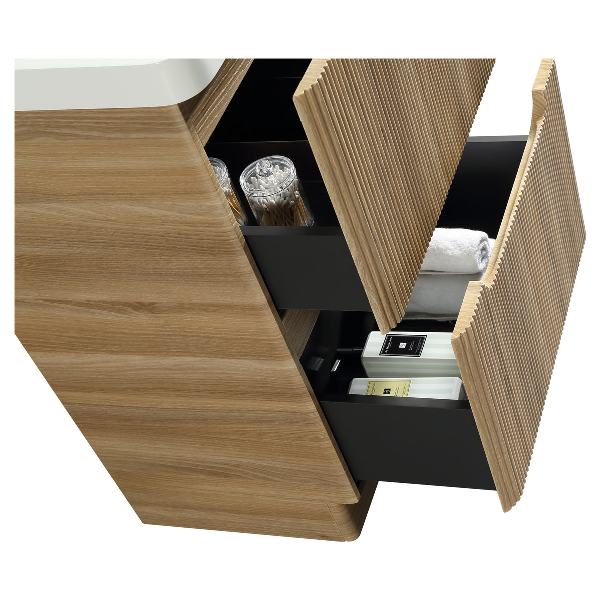 Tailored Monza 2 Drawer Fluted Floorstanding Vanity Unit With Polymarble Basin - 600mm Wide - 1 TH, Country Oak - view 5