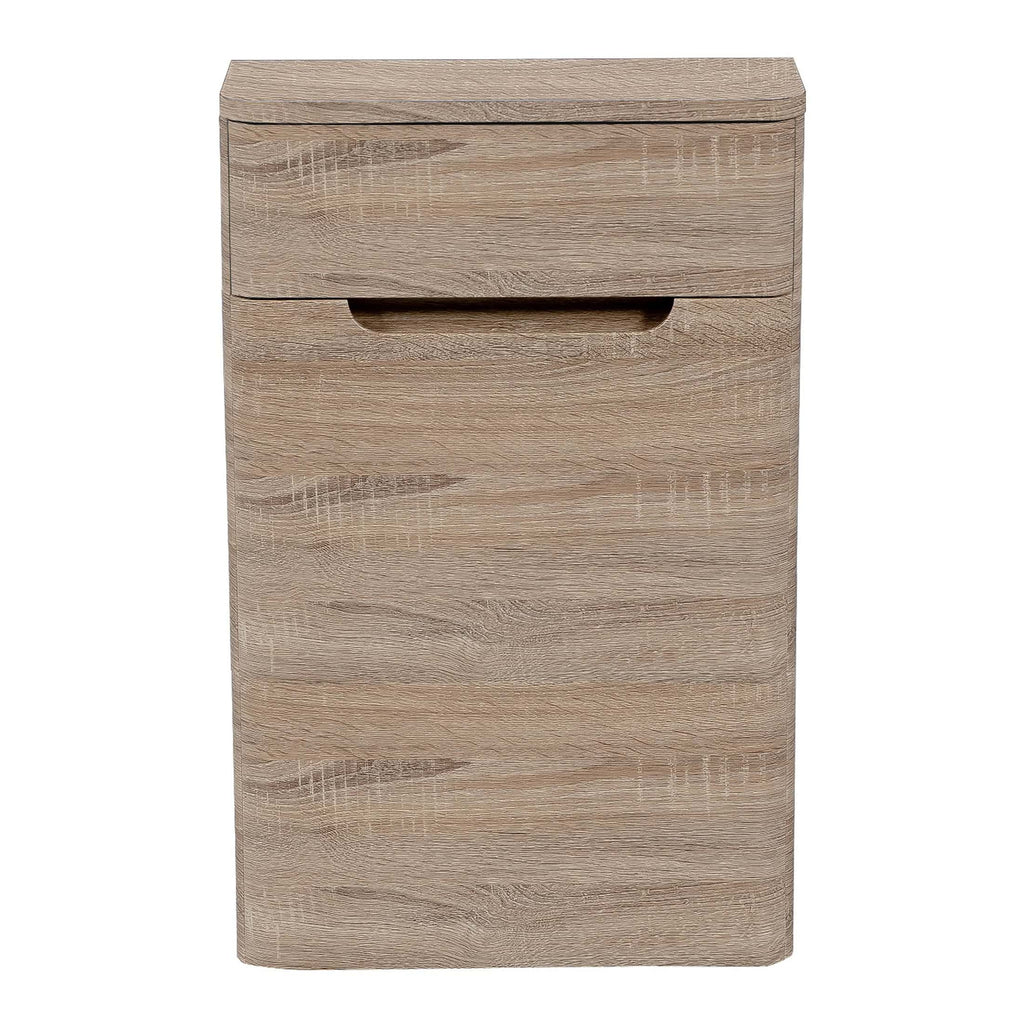 Solid wood bathroom cabinet with two drawers in a natural oak finish, providing stylish storage for modern bathrooms. Perfect for organising toiletries and bathroom essentials in contemporary decor.