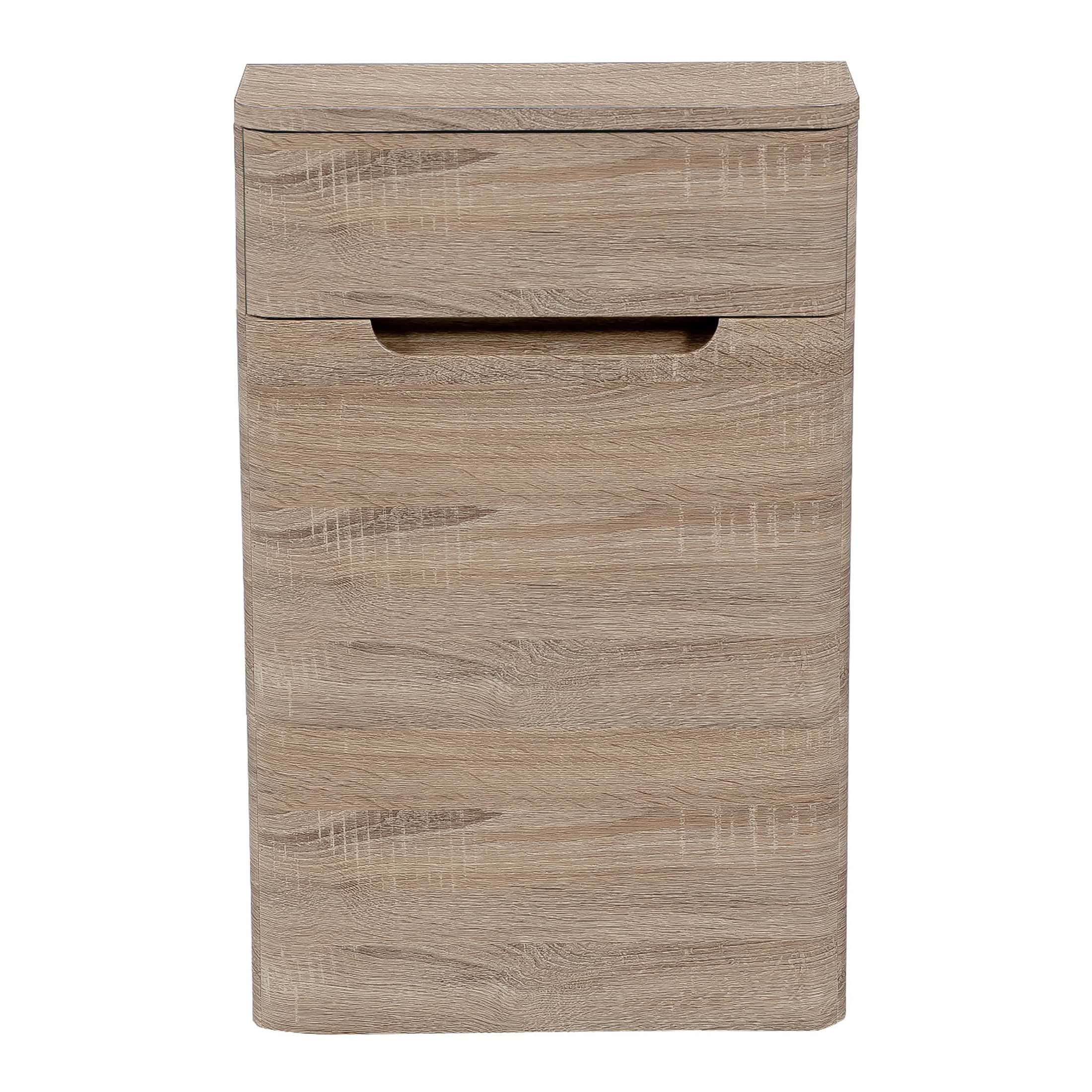 Solid wood bathroom cabinet with two drawers in a natural oak finish, providing stylish storage for modern bathrooms. Perfect for organising toiletries and bathroom essentials in contemporary decor.
