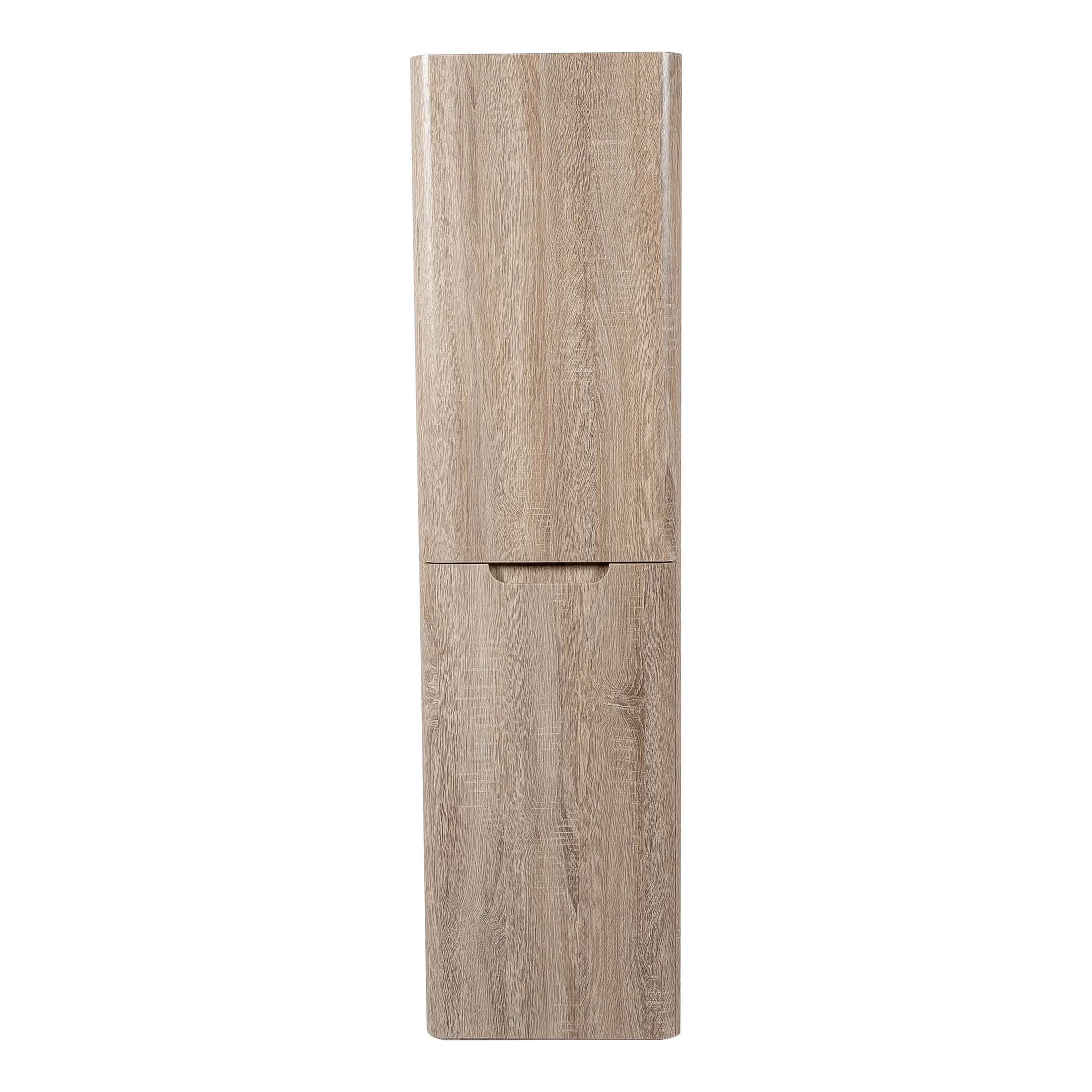 Tall bathroom storage cabinet in light wood finish, ideal for organising toiletries and bathroom essentials, adding a stylish and functional touch to your bathroom decor.