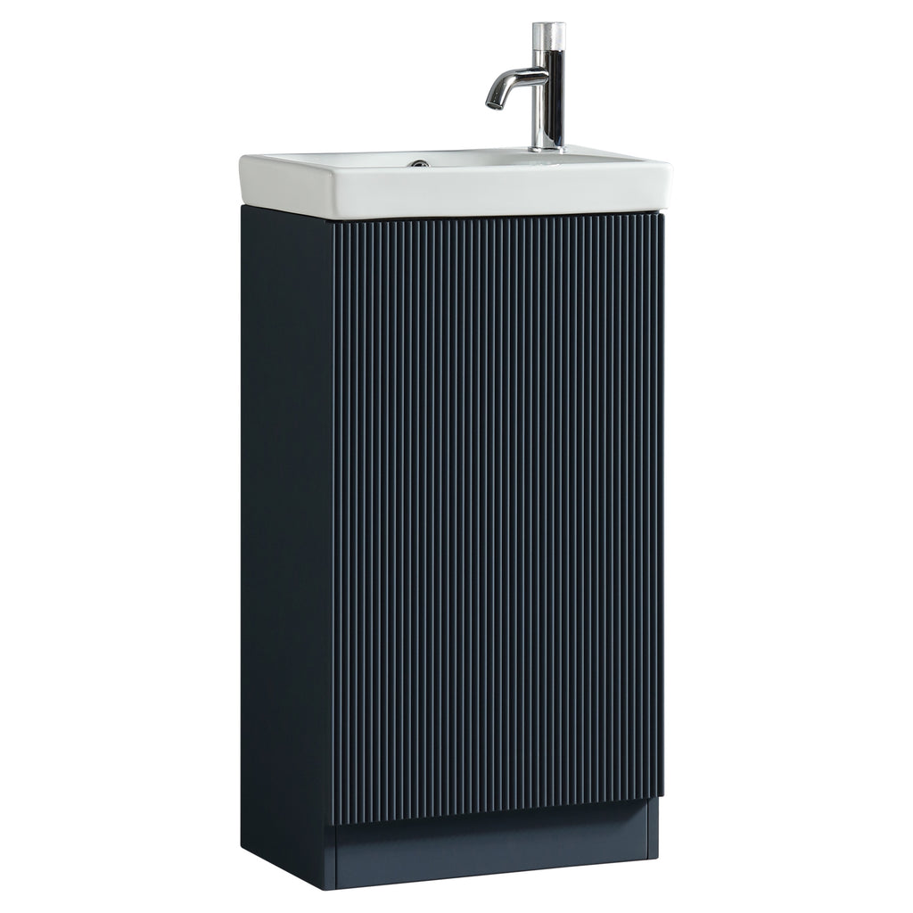 Tailored Flauto 1 Door Mini Floorstanding Cloakroom Vanity Unit With Basin - 460mm Wide - 1 TH, Midnight Shadow - view 6