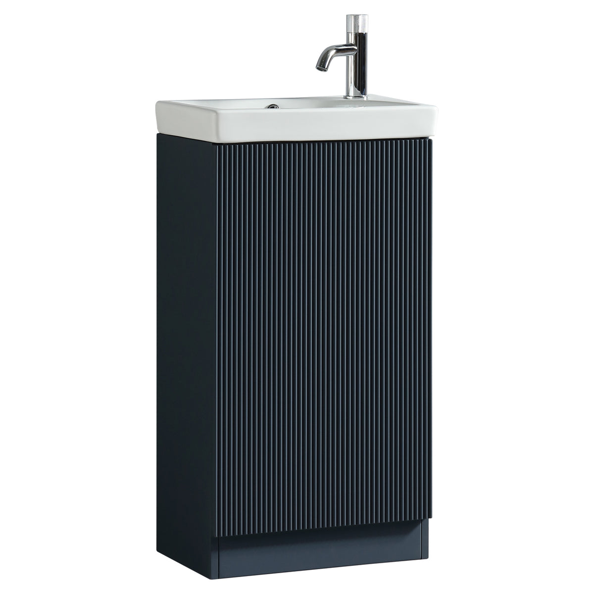 Tailored Flauto 1 Door Mini Floorstanding Cloakroom Vanity Unit With Basin - 460mm Wide - 1 TH, Midnight Shadow - view 6