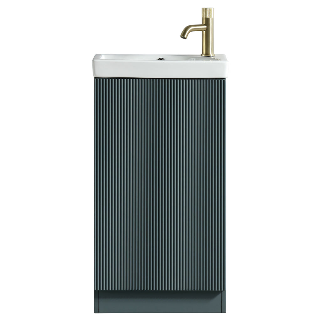 Tailored Flauto 1 Door Mini Floorstanding Cloakroom Vanity Unit With Basin - 460mm Wide - 1 TH, Smoked Sage - view 7