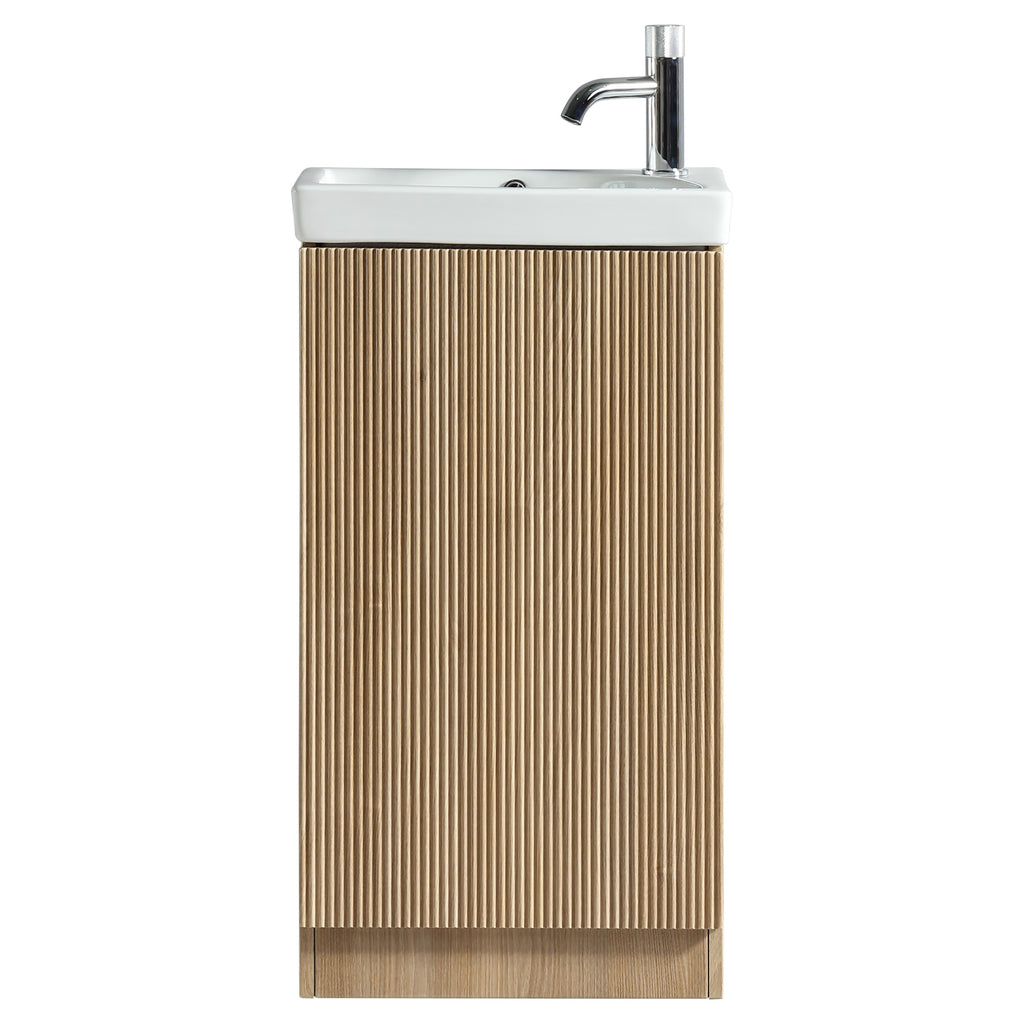 Tailored Flauto 1 Door Mini Floorstanding Cloakroom Vanity Unit With Basin - 460mm Wide - 1 TH, Country Oak - view 8